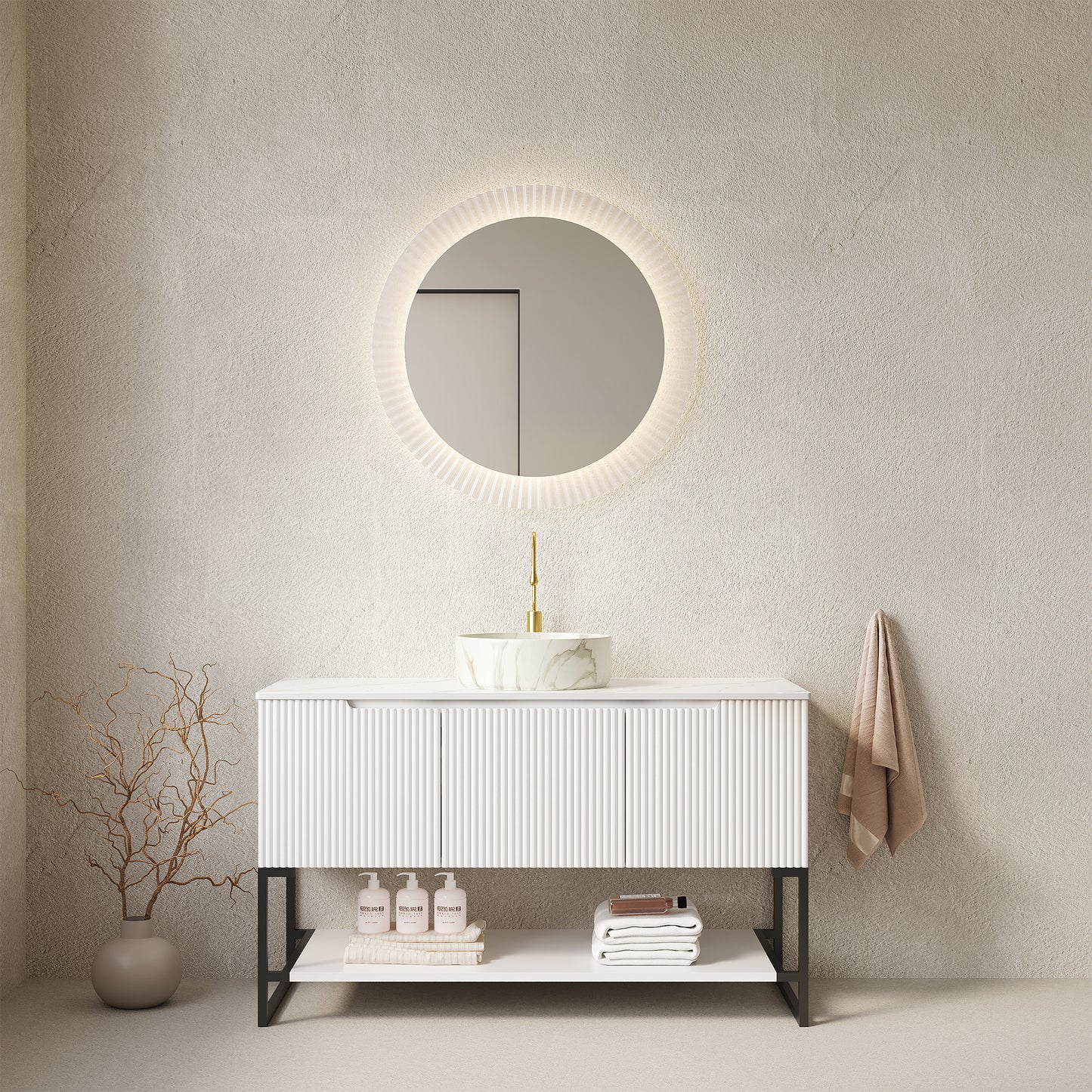 TULIO 48'' Bathroom Vanity&Sink, Freestanding Storage Cabinet with 3 Doors&Open Shelf