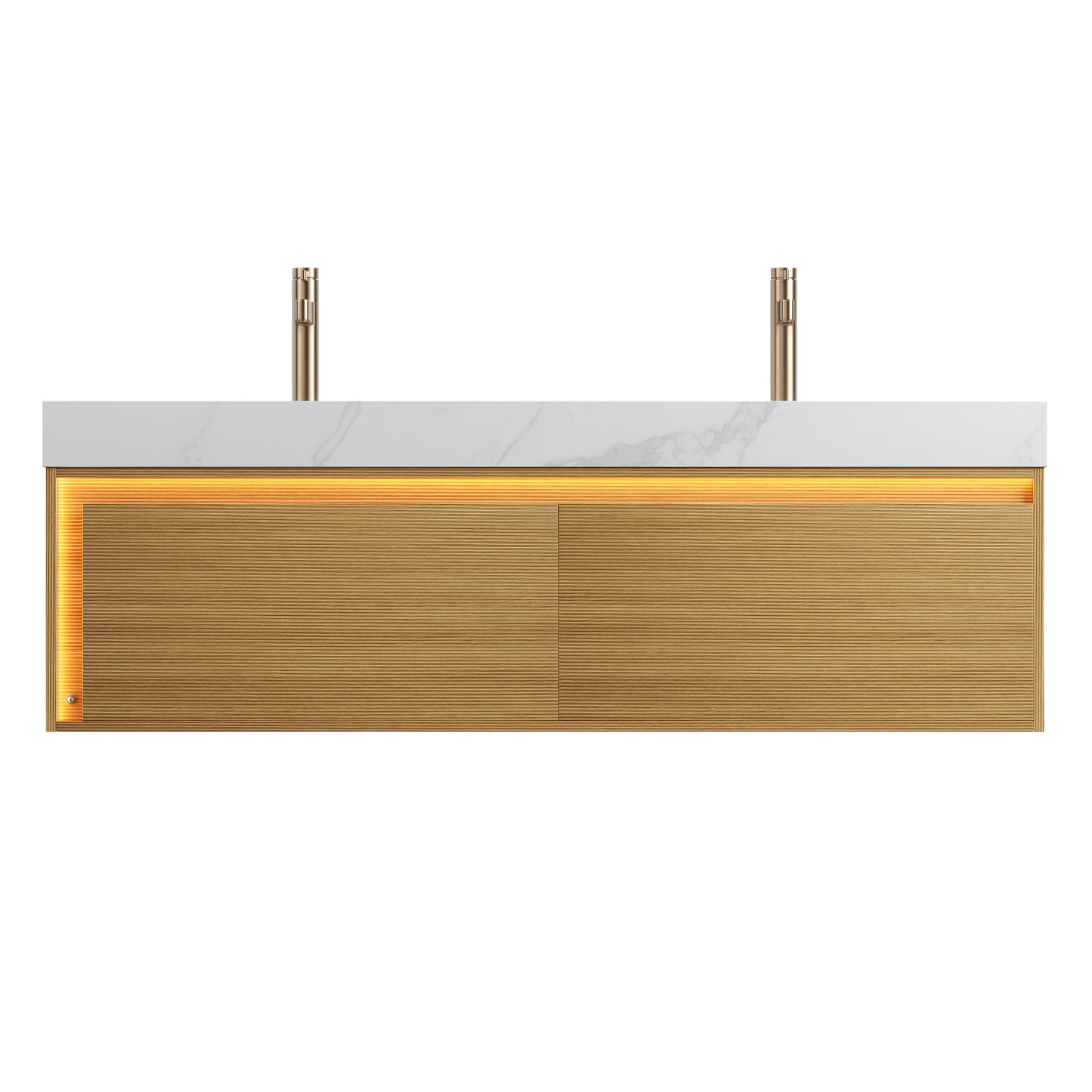 NYAH 60'' Bathroom Vanity&Sinks, Floating Ultra-Slim Grille Plywood Storage Cabinet, Carrara White