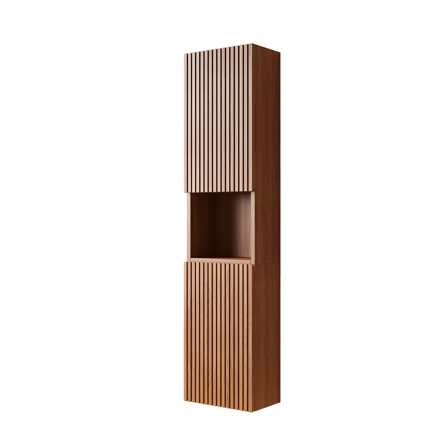 MITCH Tall Bathroom Wall Mounted Cabinet, Brown Oak Woodgrain Color
