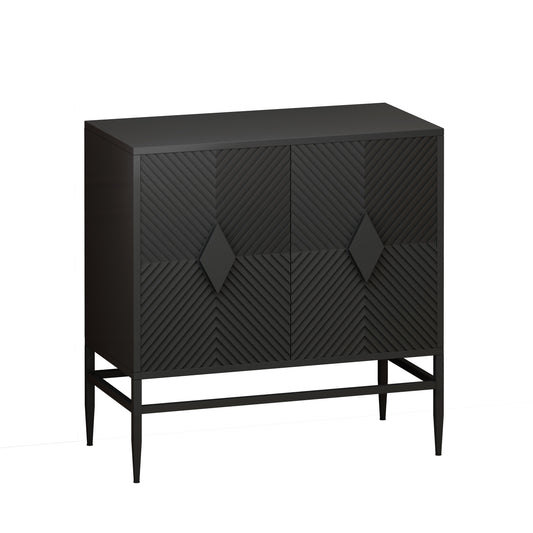 Chic Versatility: Modern Black 2-Door Cabinet with Metal Legs. This 31.50-inch piece offers stylish two-tier storage for your living room, entryway, or dining area, blending contemporary design with functional elegance.