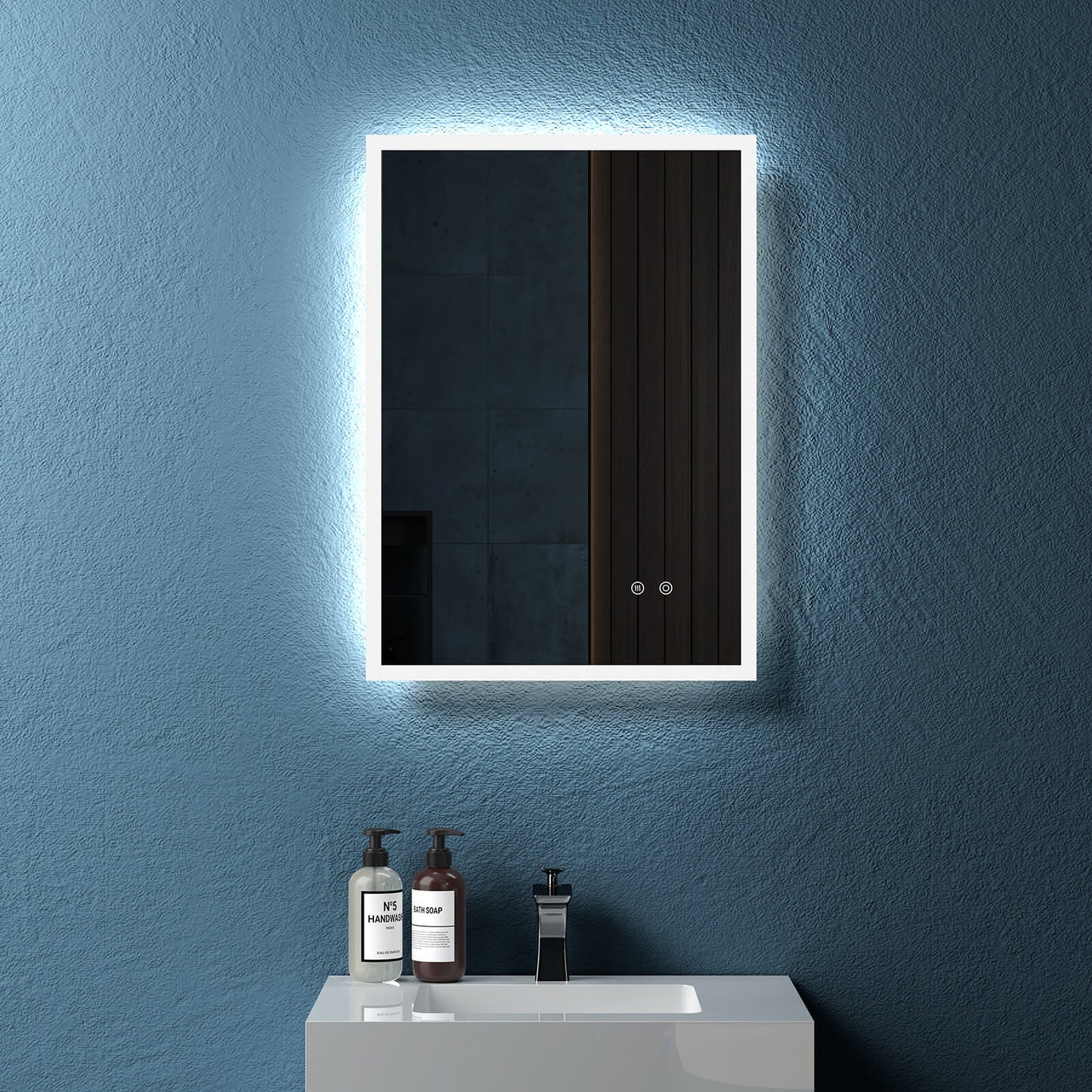 Modern Wall Mounted LED Backlit Anti-Fog Rounded Rectangular Bathroom Mirror