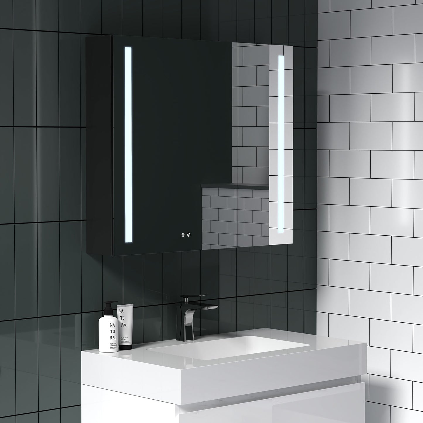 Modern Wall Mounted LED Frontlit Bathroom Mirror Cabinet