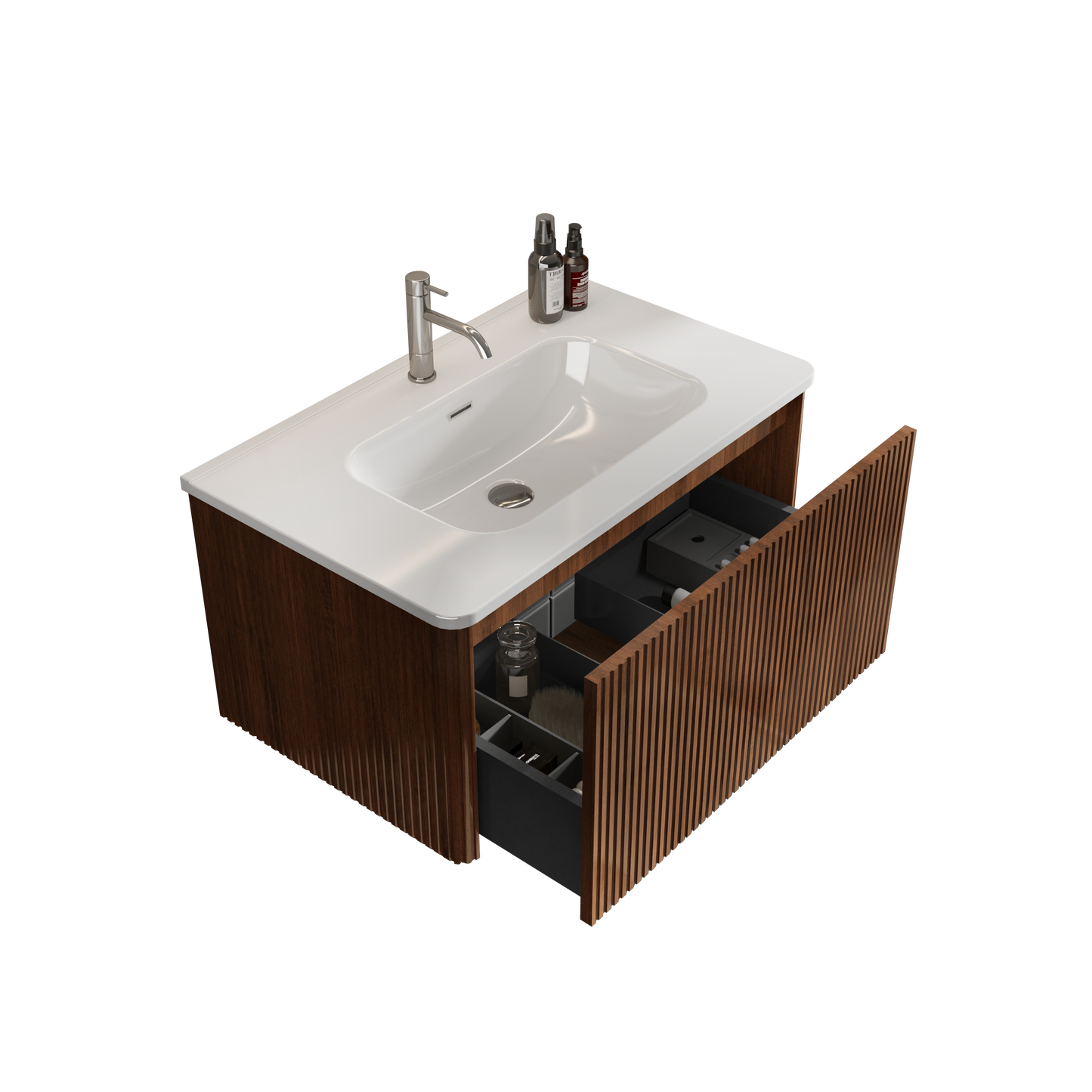 Etna- Striped Walnut Bathroom Vanity with White Ceramic Sink