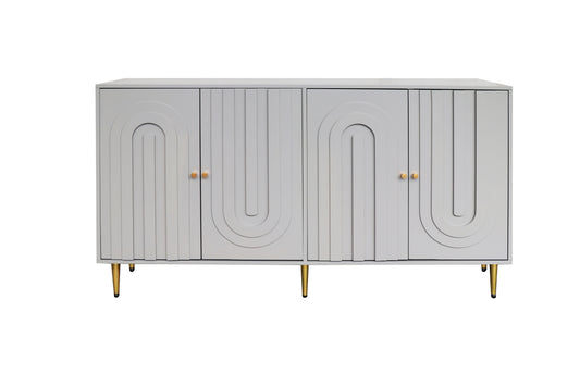 Contemporary Chic: Sleek Gray Lacquered Wooden 4-Door Cabinet, Spacious Sideboard Buffet with Modern Elegance for Versatile Use in the Living Room, Entrances, Hallways, Workspaces, and Dining Areas.