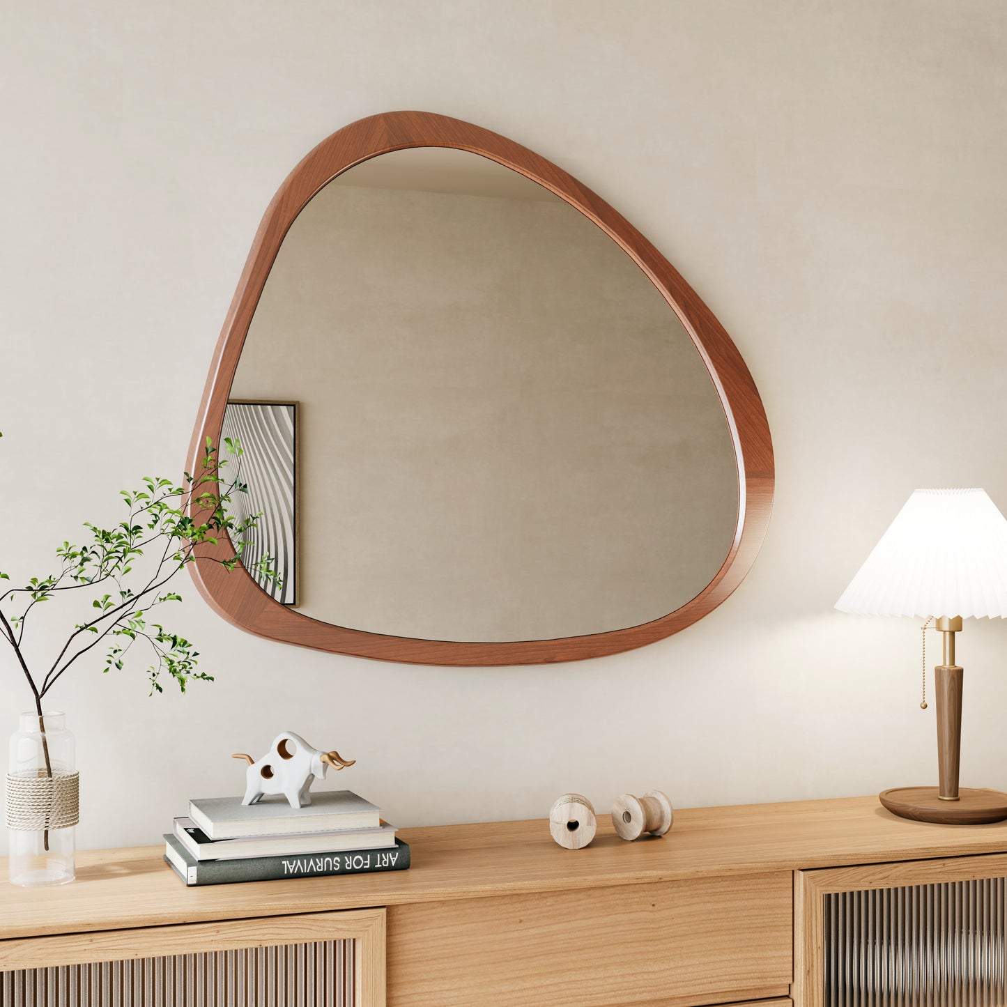 Solid Wood Mirror 45 Inch Asymmetrical Wall Mirror