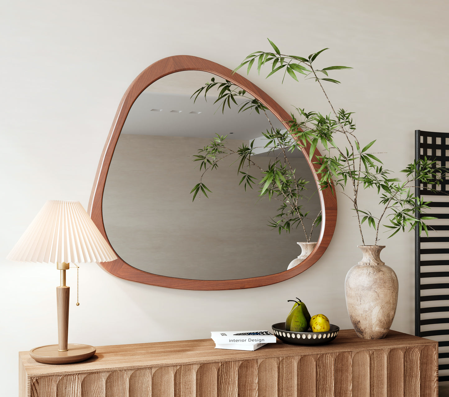 Solid Wood Mirror 45 Inch Asymmetrical Wall Mirror