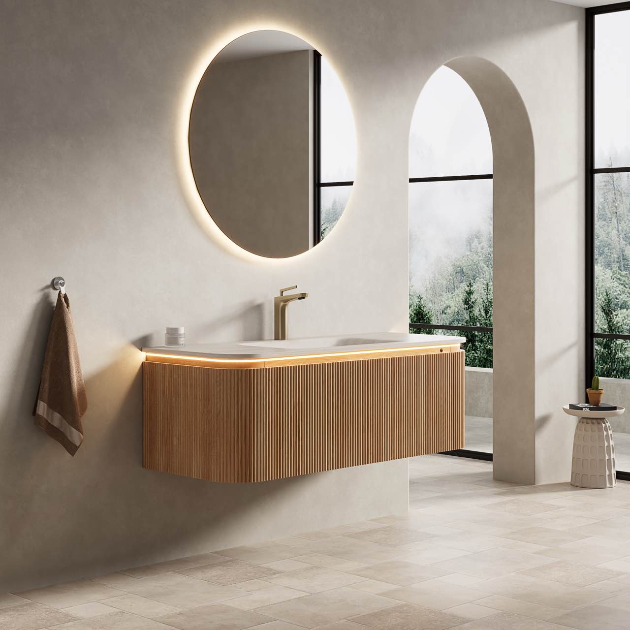 DIEN Bathroom Vanity&Sink, Natural Woodgrain Color