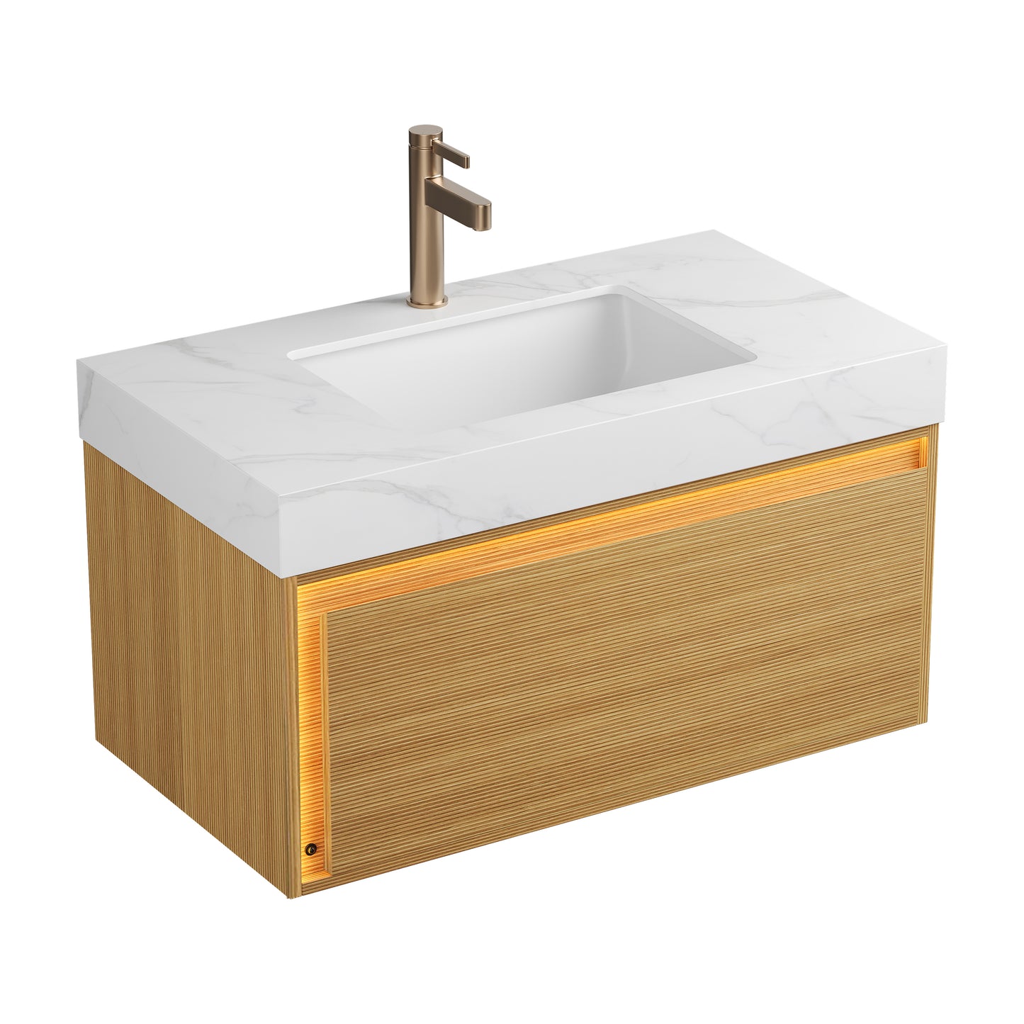 NYAH 60'' Bathroom Vanity&Sinks, Floating Ultra-Slim Grille Plywood Storage Cabinet, Carrara White