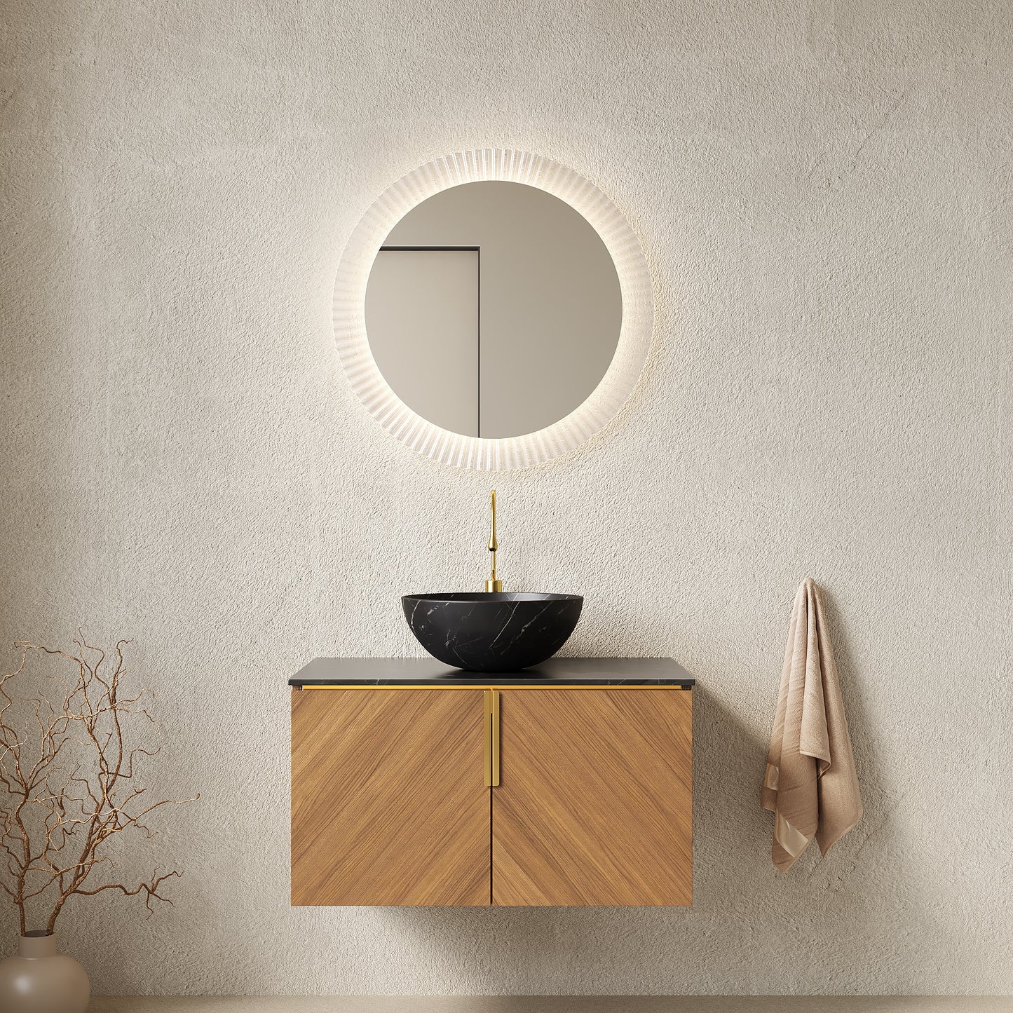 ARAI Bathroom Vanity&Sink,Brown Oak Woodgrain Color