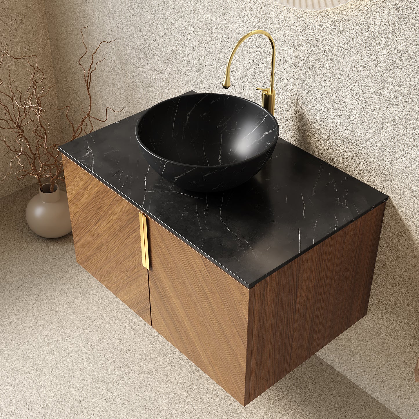 ARAI Bathroom Vanity&Sink,Brown Oak Woodgrain Color