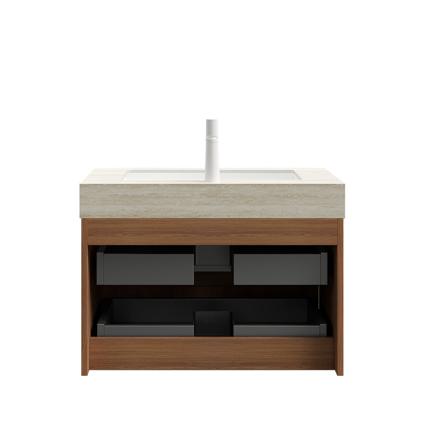 TILLEY 30" Bathroom Vanity&Sink, Floating Striped Plywood Storage Cabinet with 2 Drawers,Travertine-Pattern Sintered Stone Top