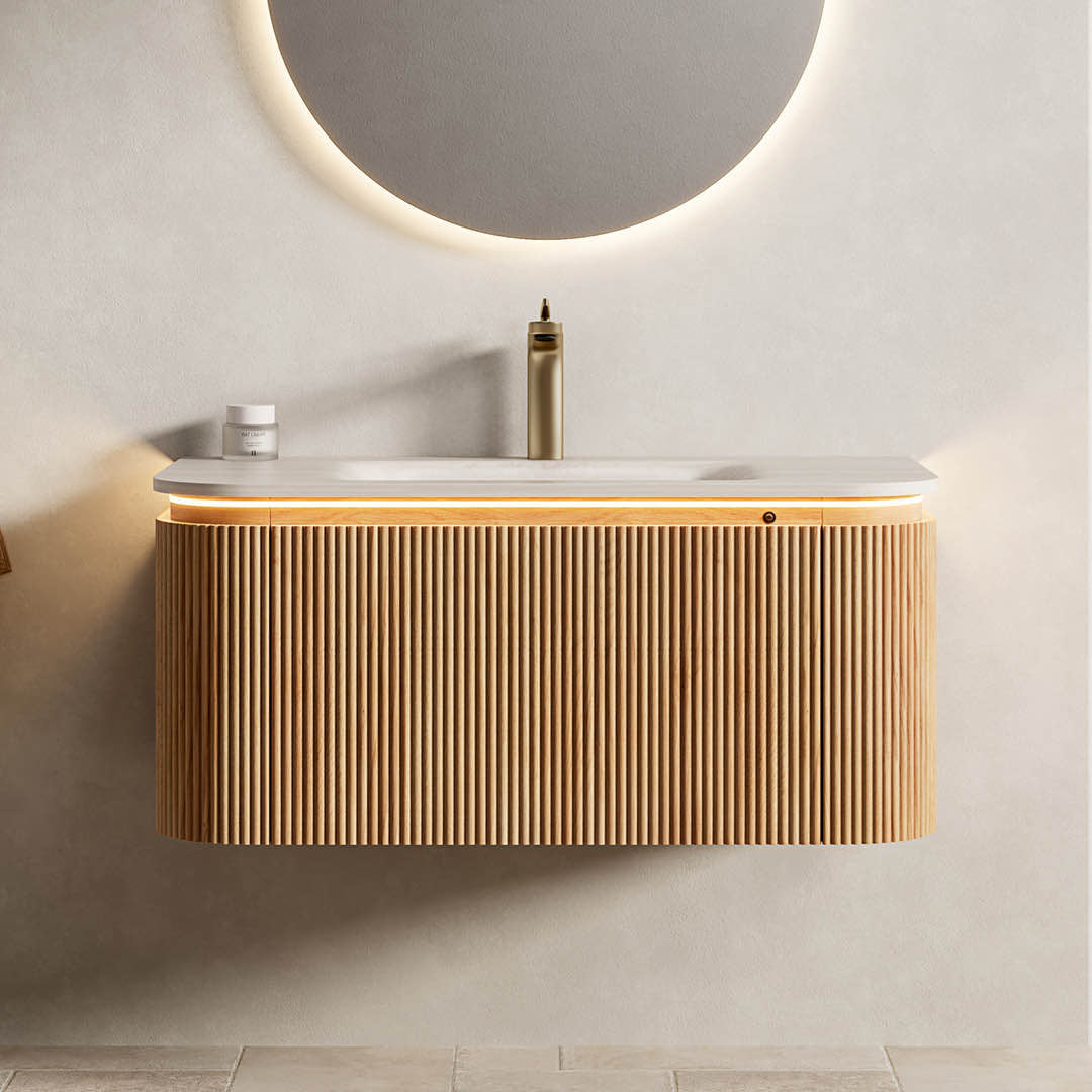 DIEN Bathroom Vanity&Sink, Natural Woodgrain Color