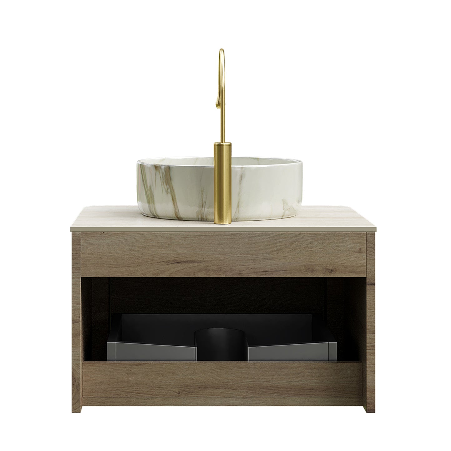 XAI 36" Badezimmerwaschtisch mit Waschbecken, schwebender Sperrholz-Aufbewahrungsschrank mit Schublade, Keramikwaschbecken mit Steinmuster