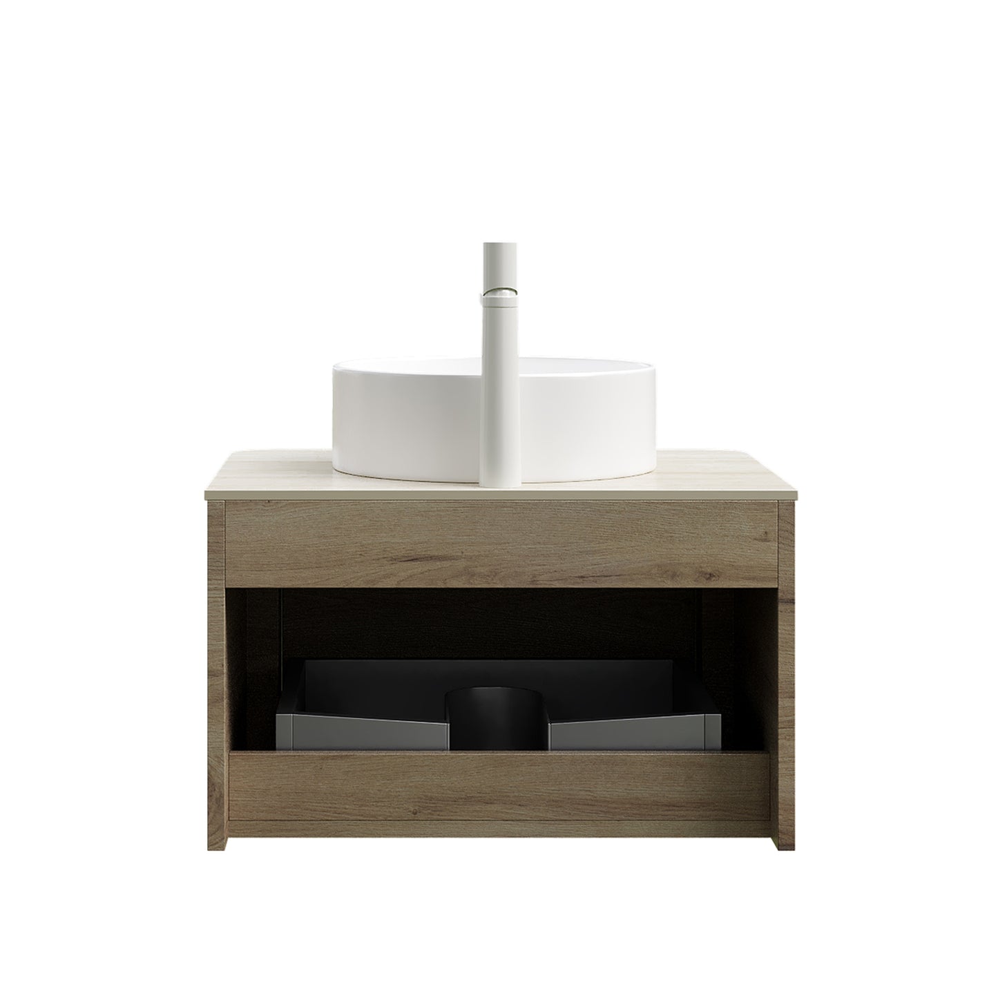 XAI 36" Badezimmerwaschtisch mit Waschbecken, Wandmontierter Sperrholzschrank mit Schublade, Weißes rundes Keramikbecken