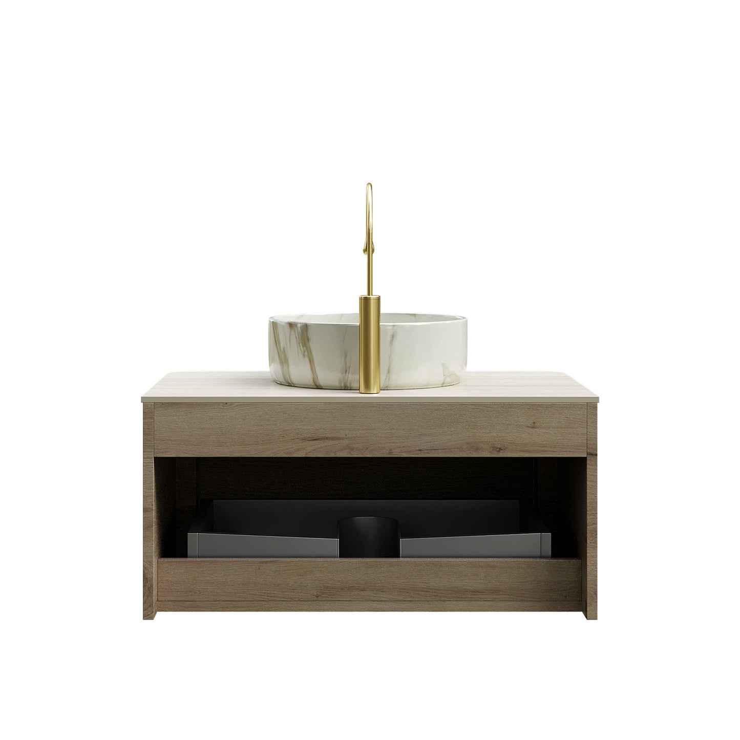 XAI 36" Badezimmerwaschtisch mit Waschbecken, schwebender Sperrholz-Aufbewahrungsschrank mit Schublade, Keramikwaschbecken mit Steinmuster