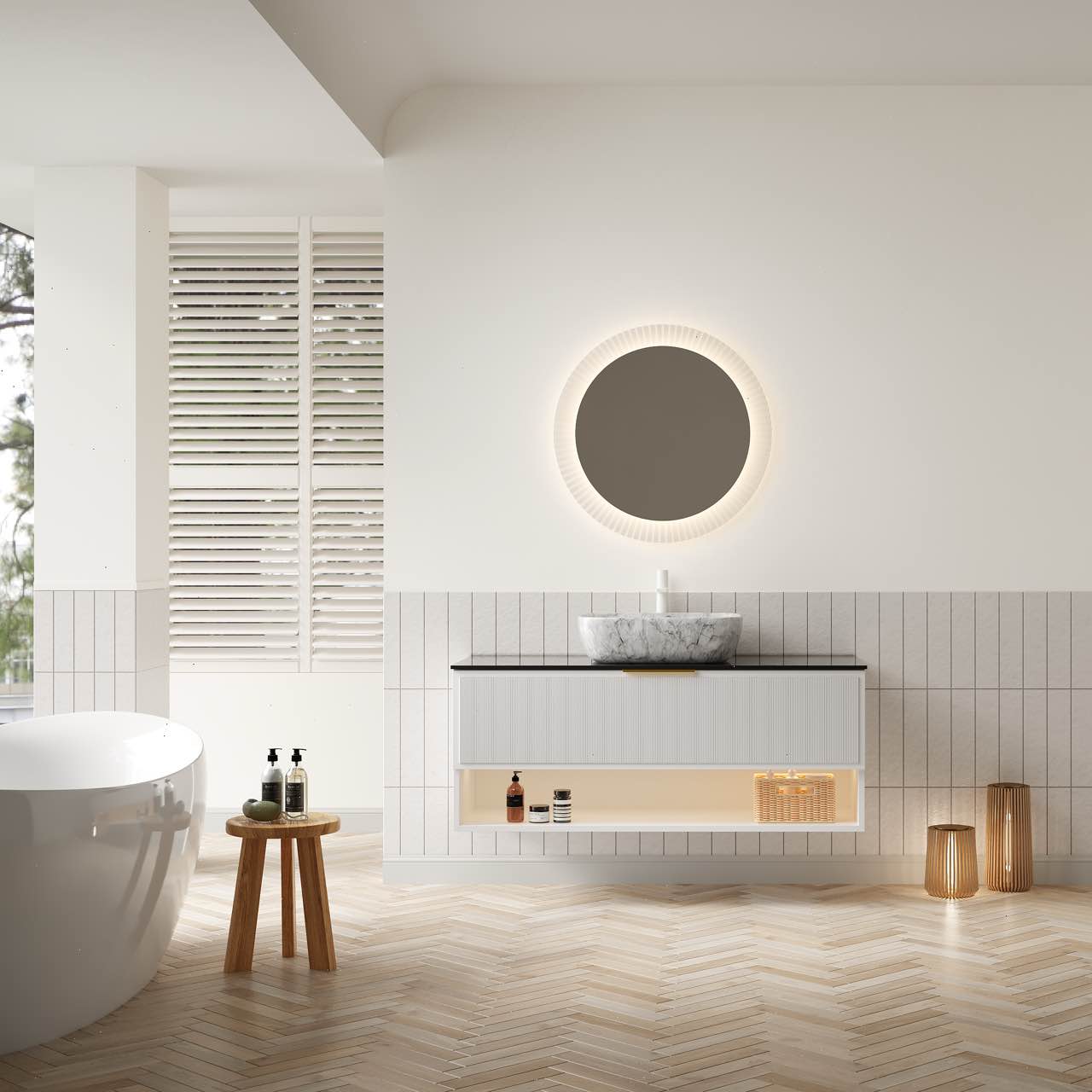 MALONE 48" Badezimmer-Waschtisch mit Waschbecken, schwebender Sperrholz-Aufbewahrungsschrank