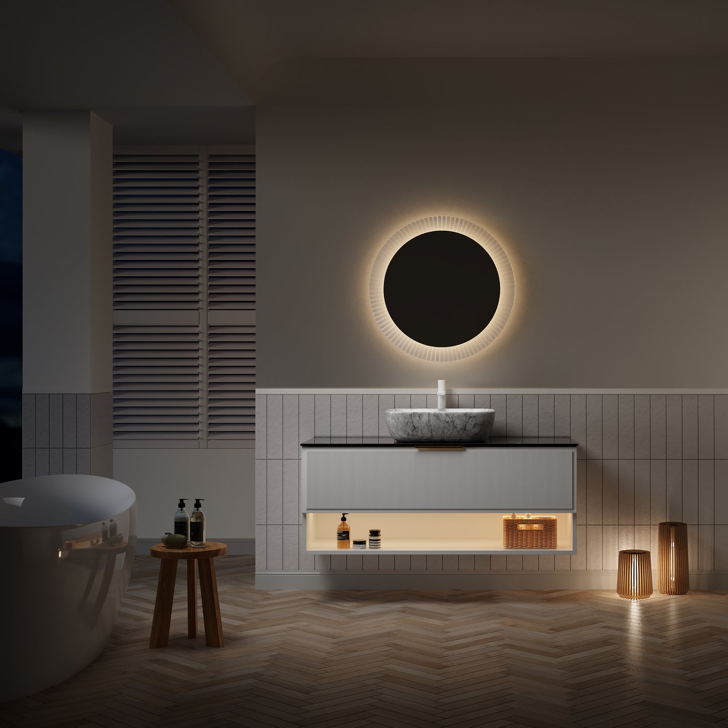 MALONE 48" Badezimmer-Waschtisch mit Waschbecken, schwebender Sperrholz-Aufbewahrungsschrank