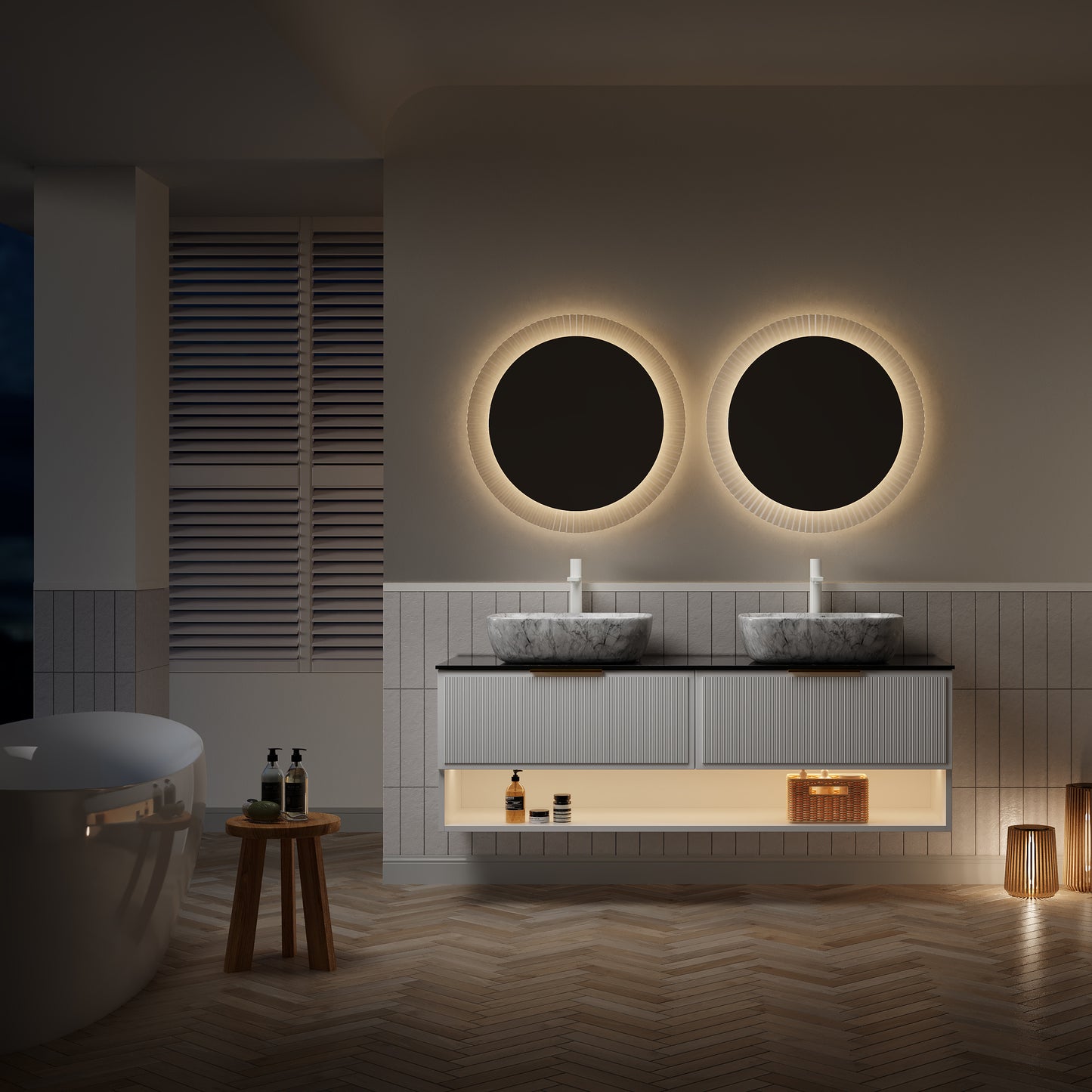 MALONE 48" Badezimmer-Waschtisch mit Waschbecken, schwebender Sperrholz-Aufbewahrungsschrank