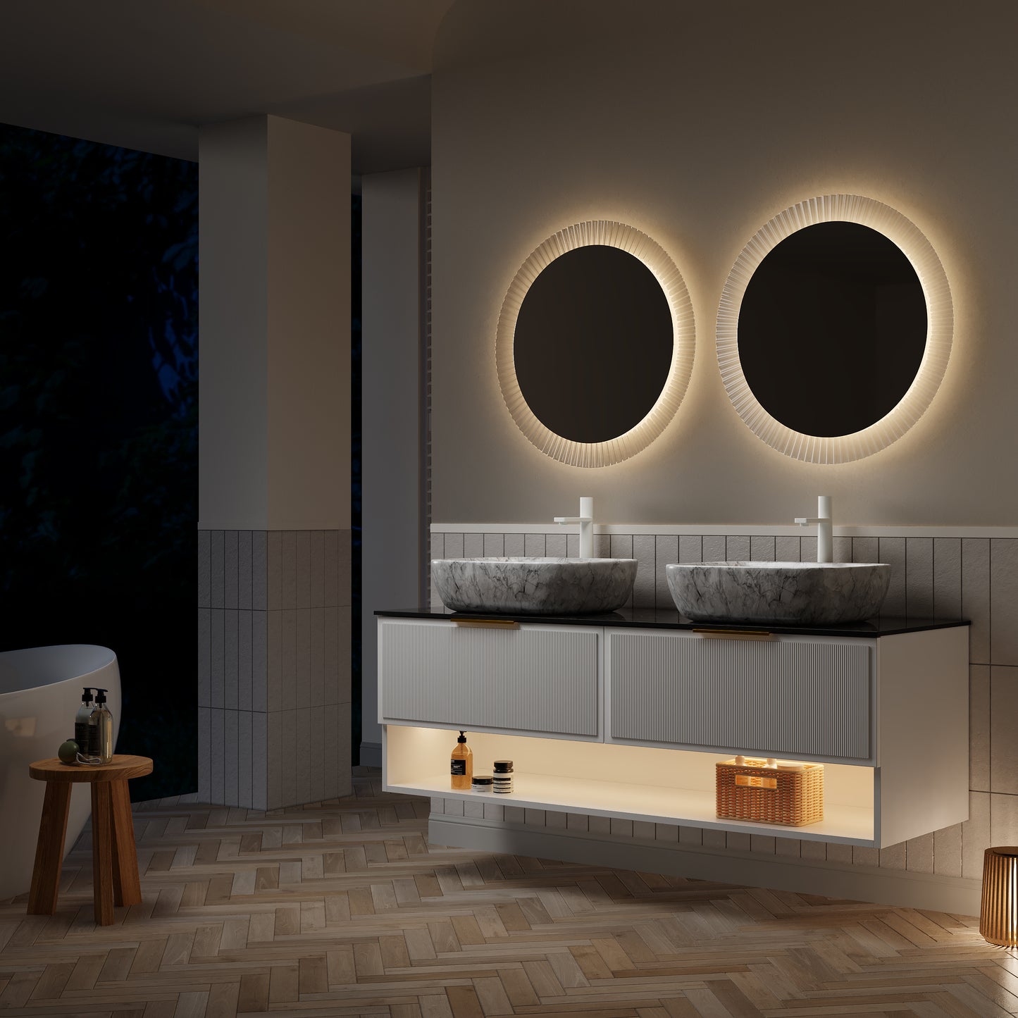 MALONE 48" Badezimmer-Waschtisch mit Waschbecken, schwebender Sperrholz-Aufbewahrungsschrank