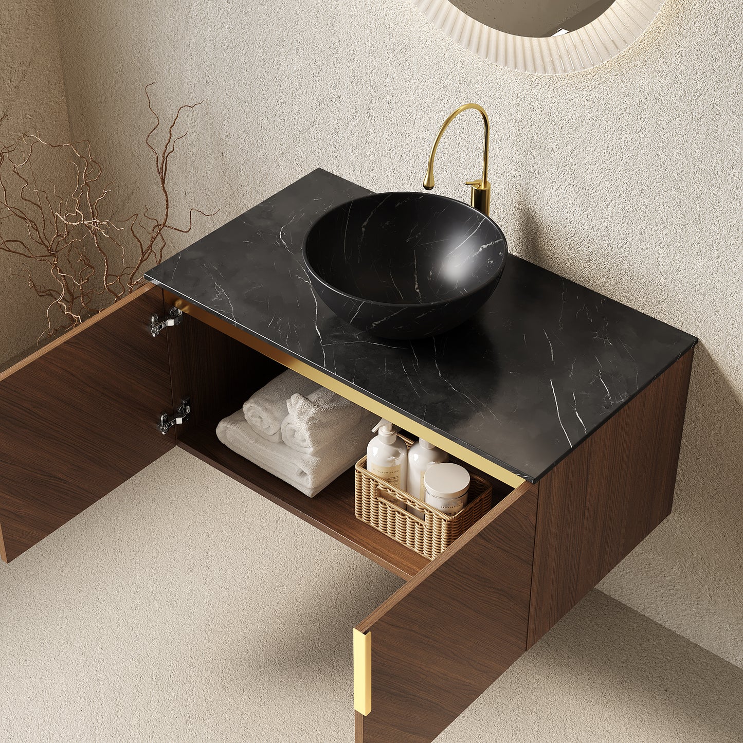 ARAI Bathroom Vanity&Sink,Brown Oak Woodgrain Color