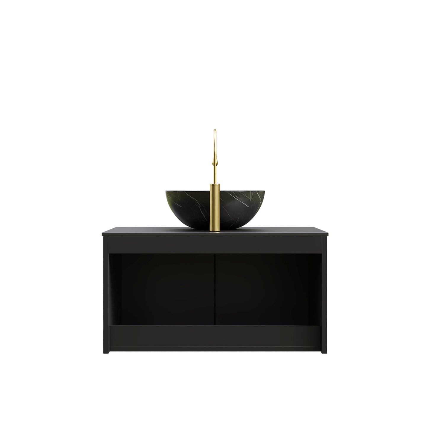 RUBEN 48" Bathroom Vanity&Sink, Wall-Mounted Floating Plywood Storage Cabinet, Black,Black Bowl Ceramic Vessel Basin