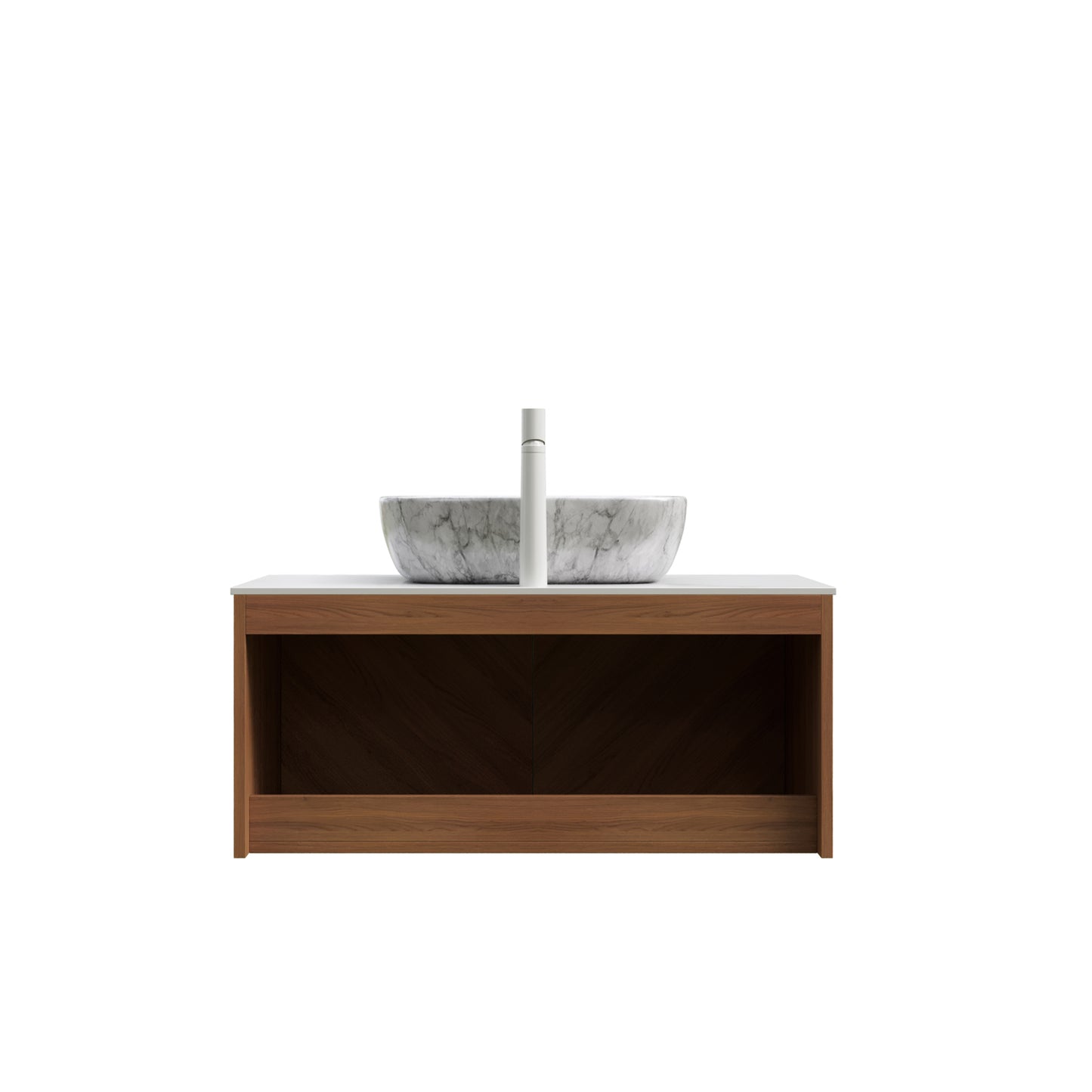 RUBEN 48" Badezimmer-Waschtisch und Waschbecken, schwebender Sperrholz-Aufbewahrungsschrank, Keramik-Waschbecken mit Marmormuster