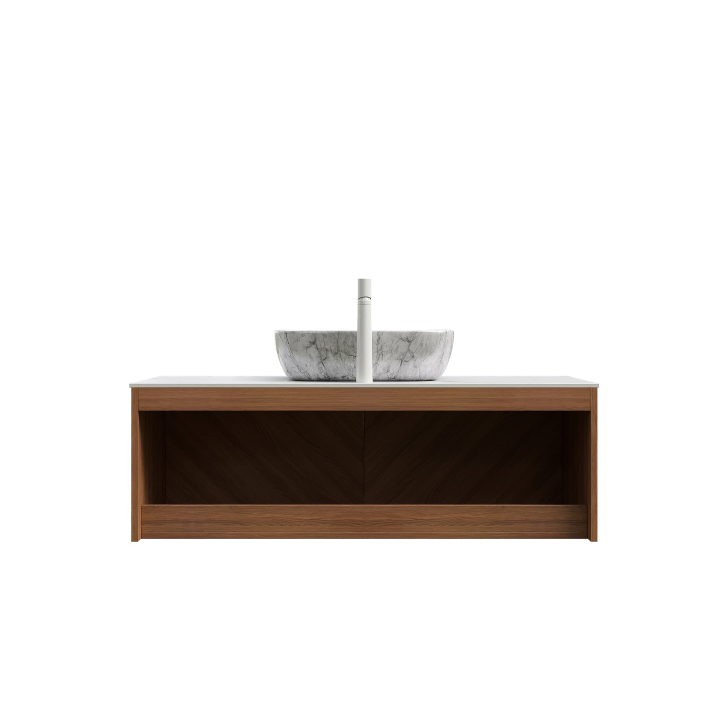 RUBEN 48" Badezimmer-Waschtisch und Waschbecken, schwebender Sperrholz-Aufbewahrungsschrank, Keramik-Waschbecken mit Marmormuster