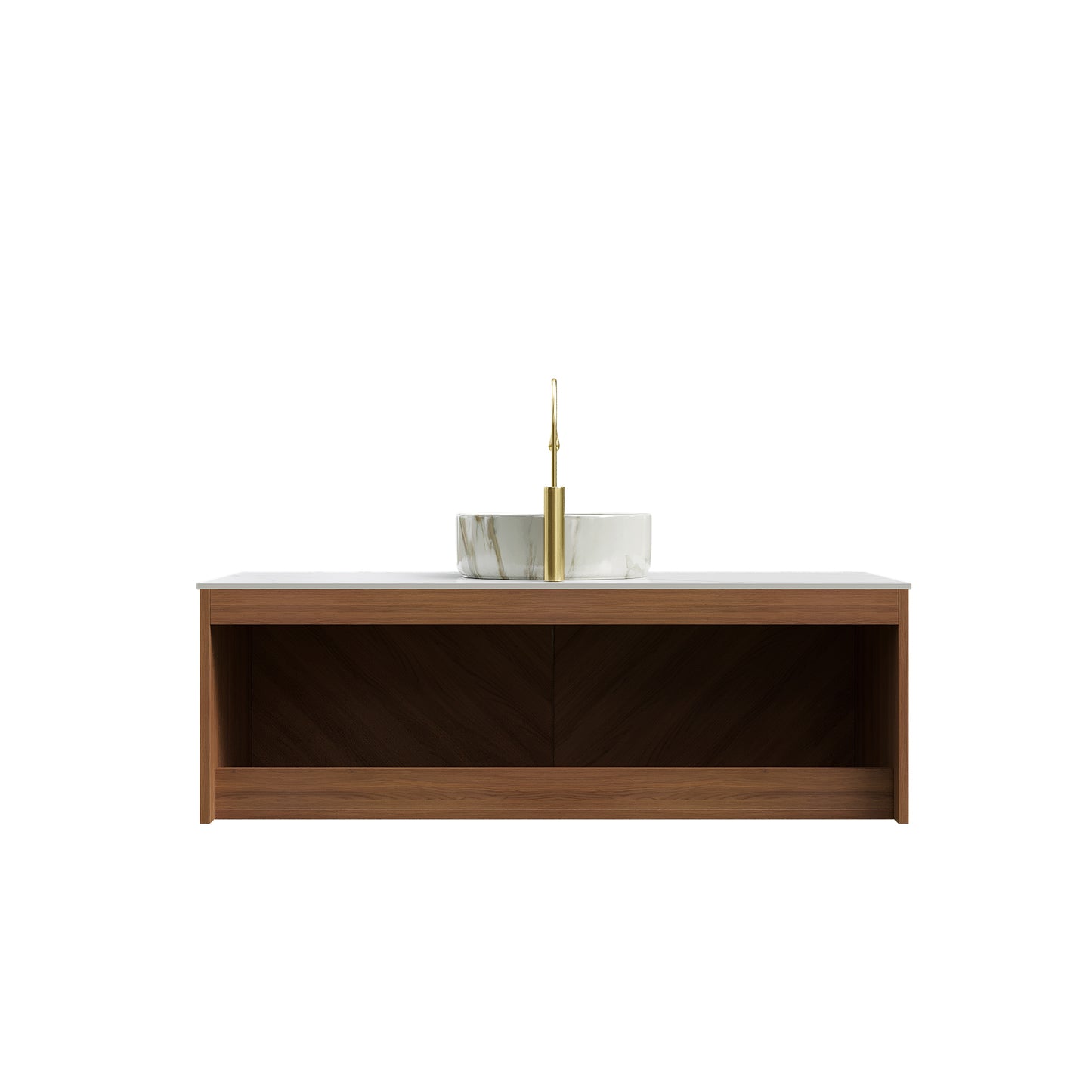 RUBEN 48" Bathroom Vanity&Sink, Floating Plywood Storage Cabinet,  Stone Pattern White Round Ceramic Vessel Basin