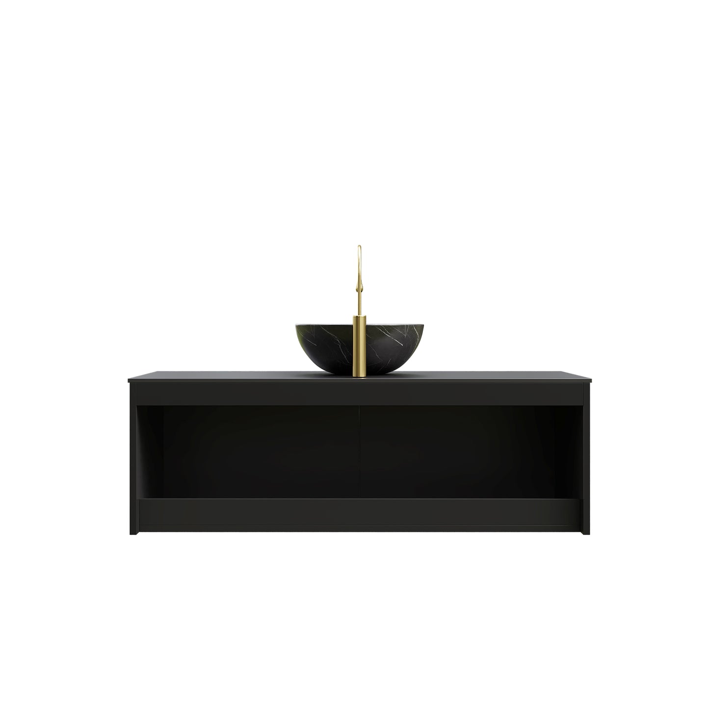 RUBEN 48" Bathroom Vanity&Sink, Wall-Mounted Floating Plywood Storage Cabinet, Black,Black Bowl Ceramic Vessel Basin