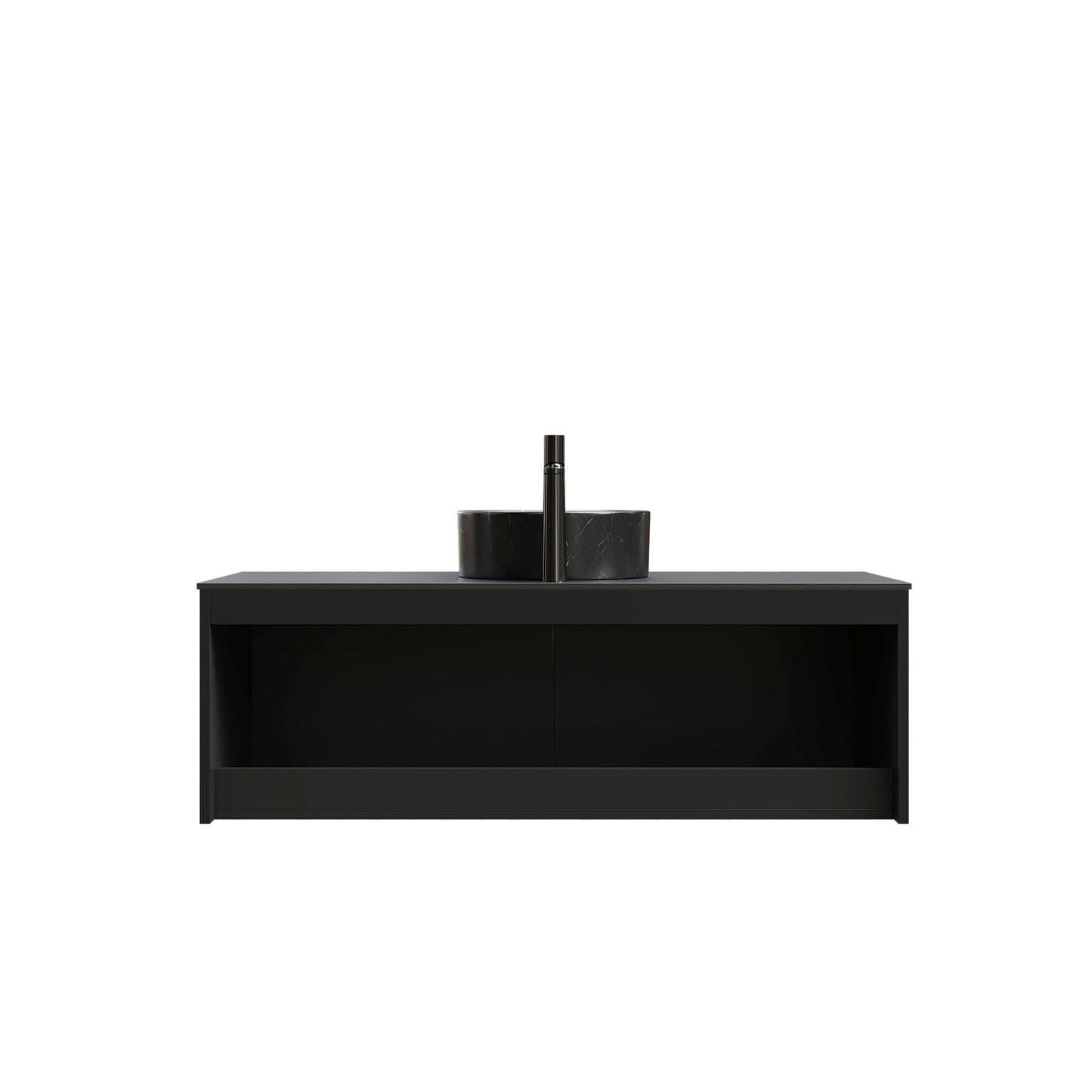 RUBEN 30" Bathroom Vanity&Sink, Wall-Mounted Floating Plywood Storage Cabinet, Black, Black Round Ceramic Vessel Basin