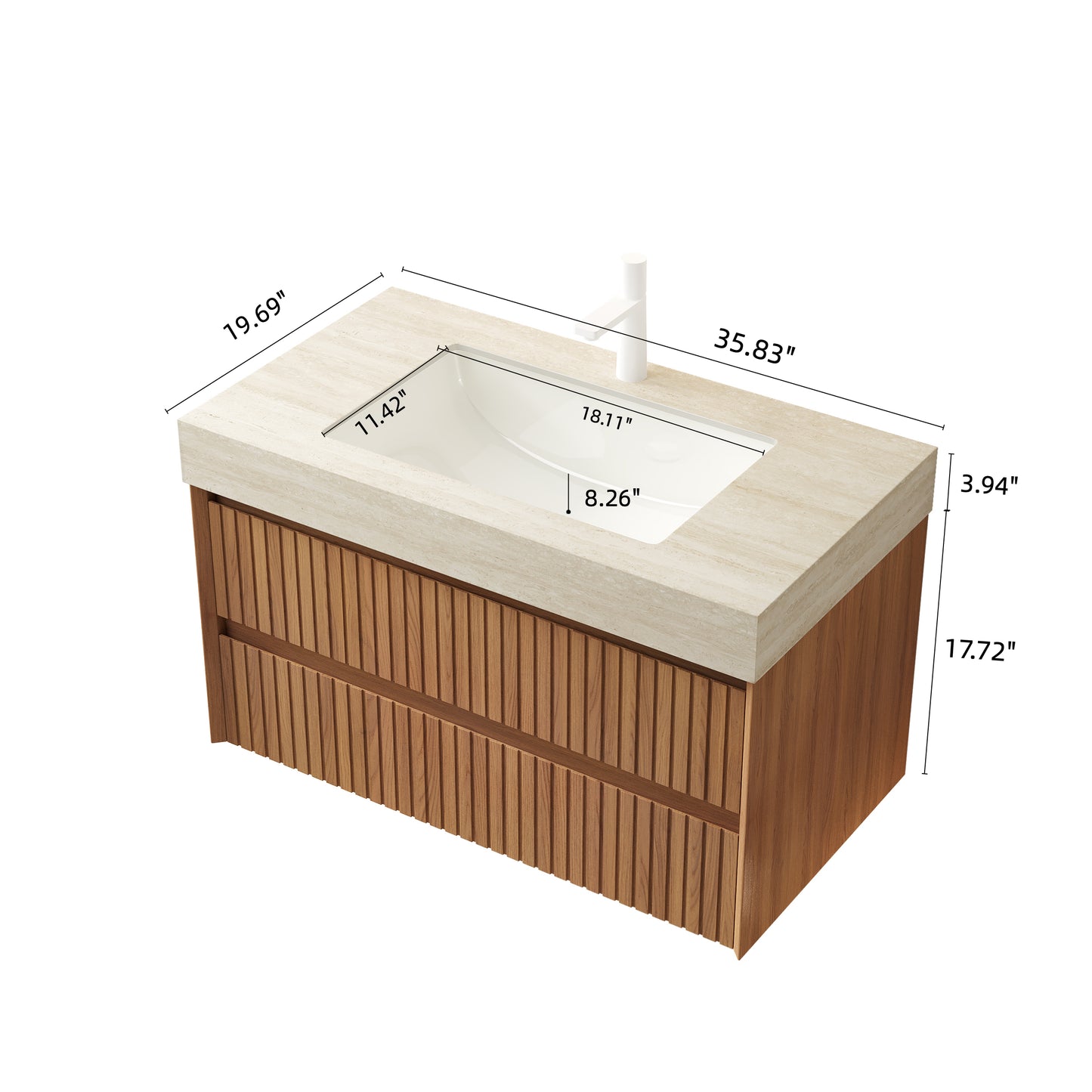 TILLEY 30" Bathroom Vanity&Sink, Floating Striped Plywood Storage Cabinet with 2 Drawers,Travertine-Pattern Sintered Stone Top