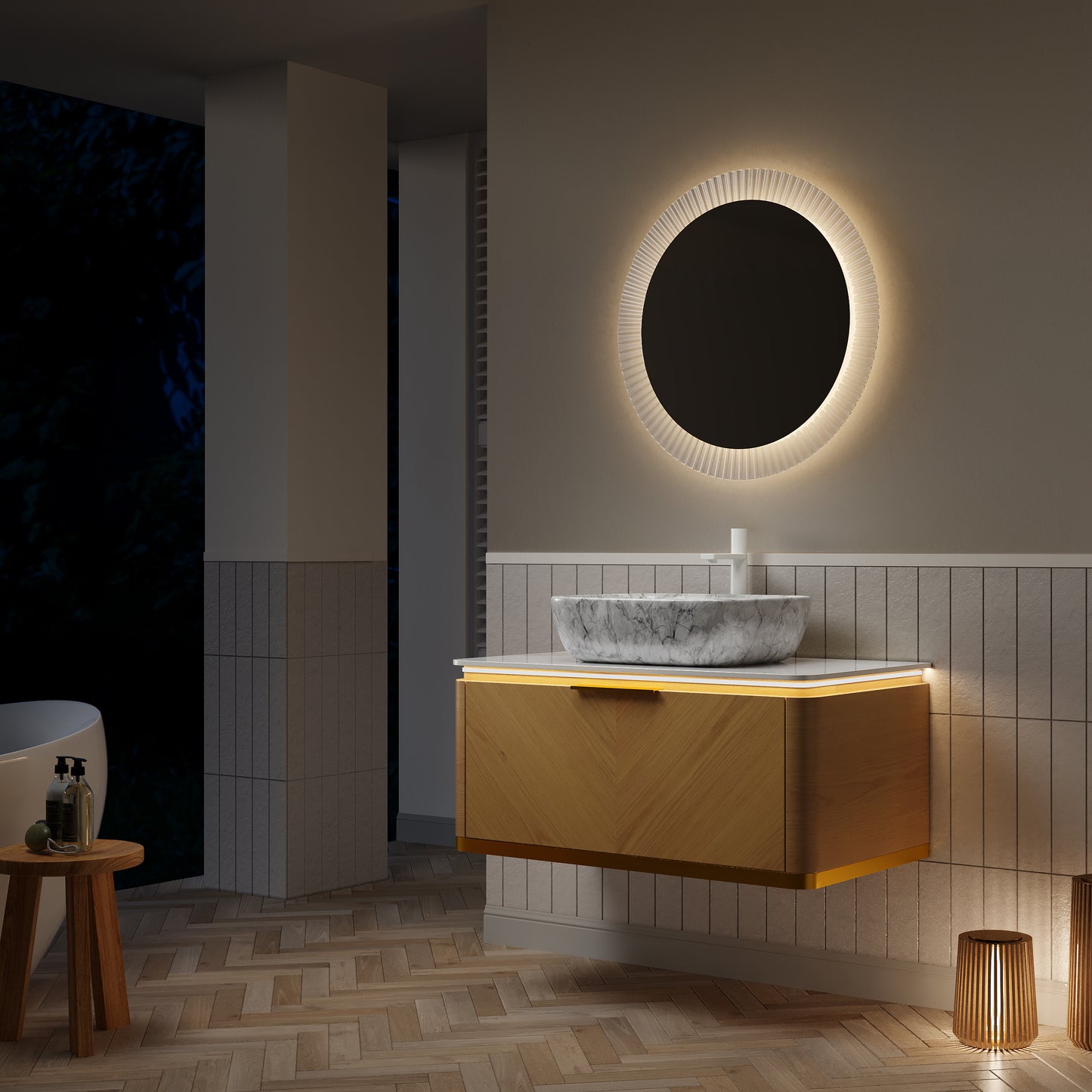 DIPA 60" Badezimmer-Waschtisch und Waschbecken, schwebender Sperrholz-Aufbewahrungsschrank mit 2 Schubladen, Sintersteinplatte