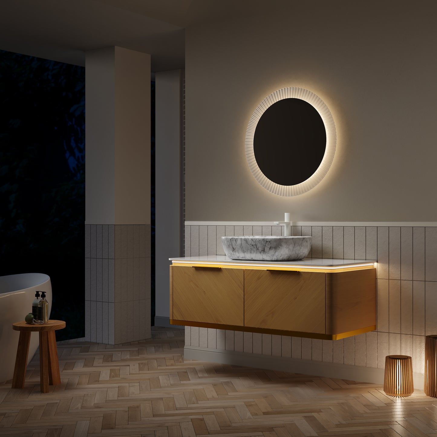 DIPA 60" Badezimmer-Waschtisch und Waschbecken, schwebender Sperrholz-Aufbewahrungsschrank mit 2 Schubladen, Sintersteinplatte