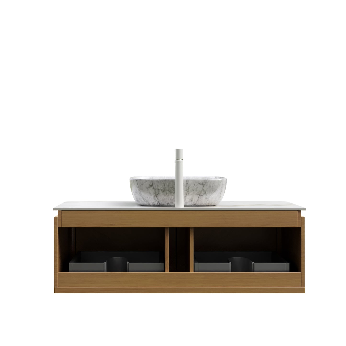 DIPA 60" Badezimmer-Waschtisch und Waschbecken, schwebender Sperrholz-Aufbewahrungsschrank mit 2 Schubladen, Sintersteinplatte