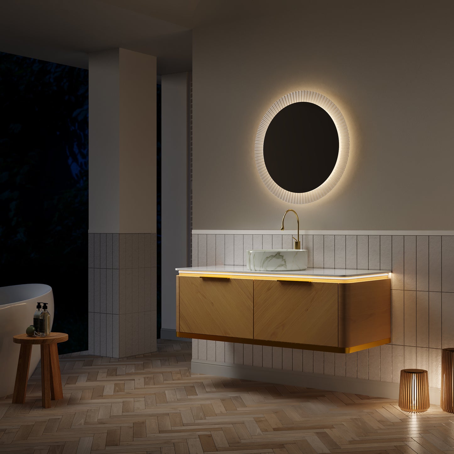 DIPA 60" Badezimmer-Waschtisch und Waschbecken, schwebender Sperrholz-Aufbewahrungsschrank mit Schublade, Eichenholzmaserung