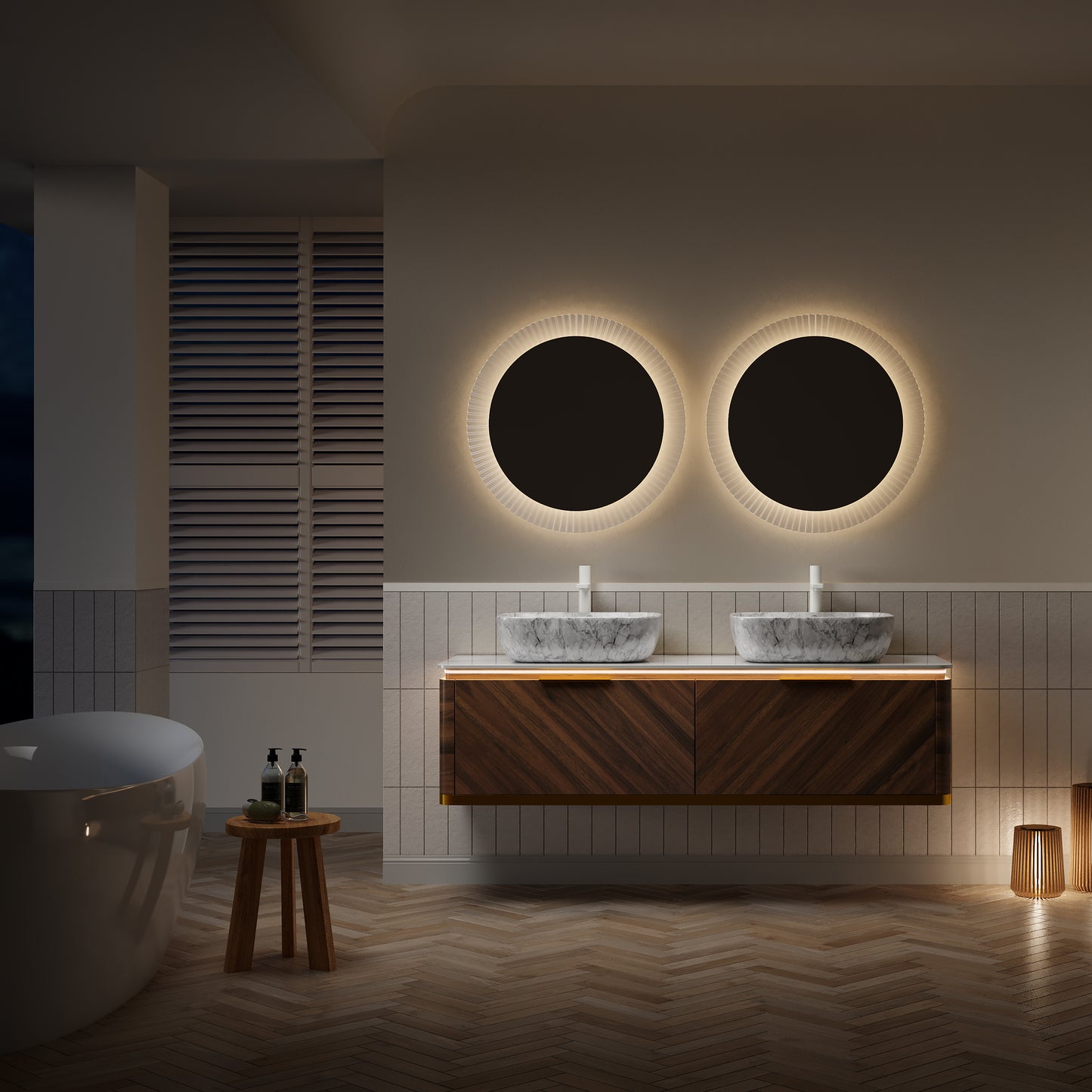 DIPA 60" Badezimmer-Waschtisch und Waschbecken, schwebender Sperrholz-Aufbewahrungsschrank, dunkle Walnussholzmaserung, gesinterte Steinplatte