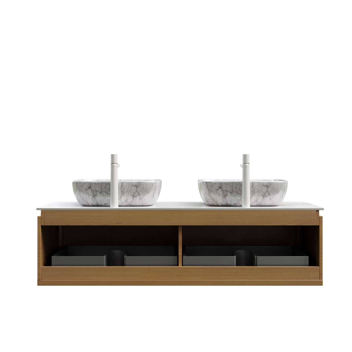 DIPA 60" Badezimmer-Waschtisch und Waschbecken, schwebender Sperrholz-Aufbewahrungsschrank mit 2 Schubladen, Sintersteinplatte