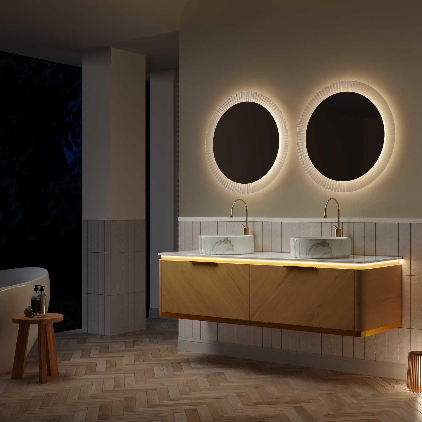 DIPA 60" Badezimmer-Waschtisch und Waschbecken, schwebender Sperrholz-Aufbewahrungsschrank mit Schublade, Eichenholzmaserung