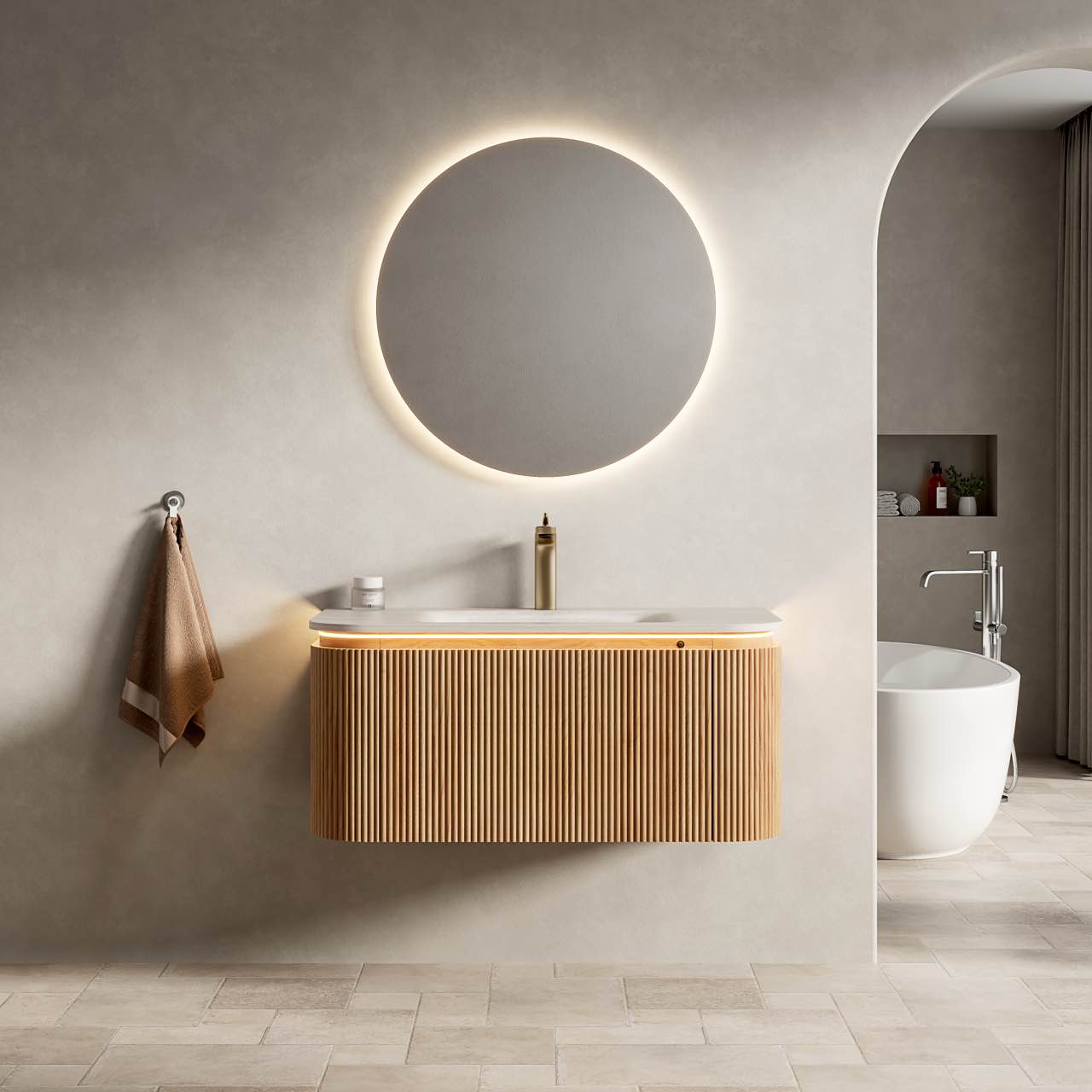 DIEN Bathroom Vanity&Sink, Natural Woodgrain Color