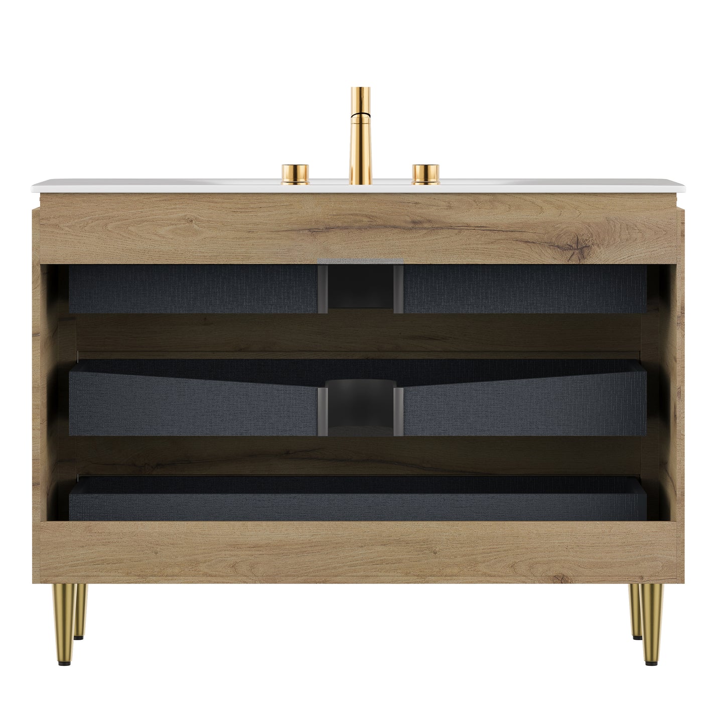 AMARA 36'' Bathroom Vanity with Sink, Freestanding Curved Edges Plywood Bathroom Storage Cabinet with 3 Drawers, Carrara White Sintered Stone Integrated Basin,