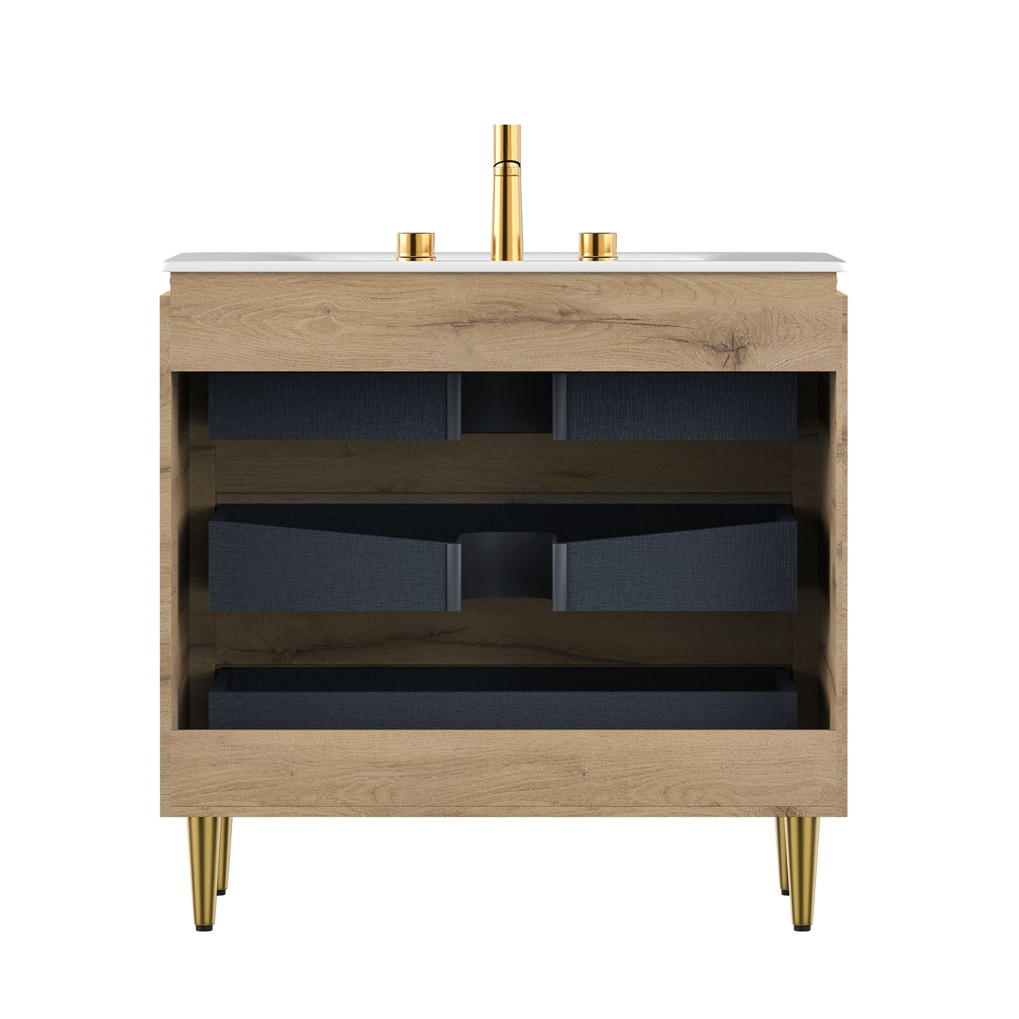 AMARA 36'' Bathroom Vanity with Sink, Freestanding Curved Edges Plywood Bathroom Storage Cabinet with 3 Drawers, Carrara White Sintered Stone Integrated Basin,