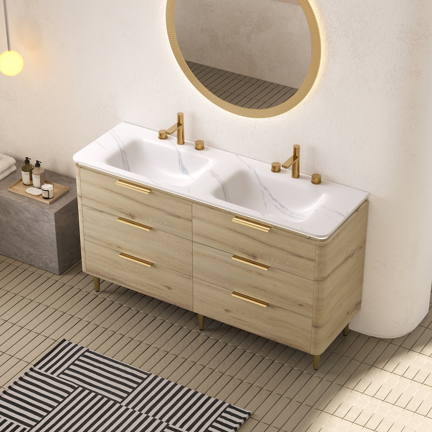 AMARA Bathroom Vanity with Sink, White Oak Woodgrain Color