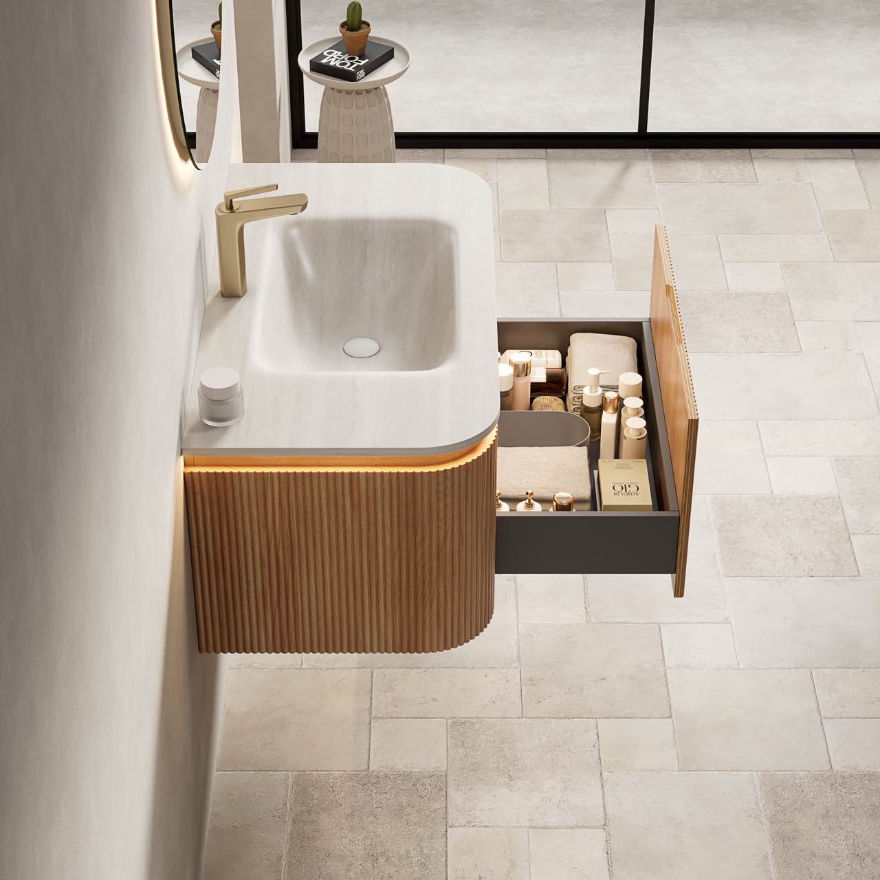 DIEN Bathroom Vanity&Sink, Natural Woodgrain Color