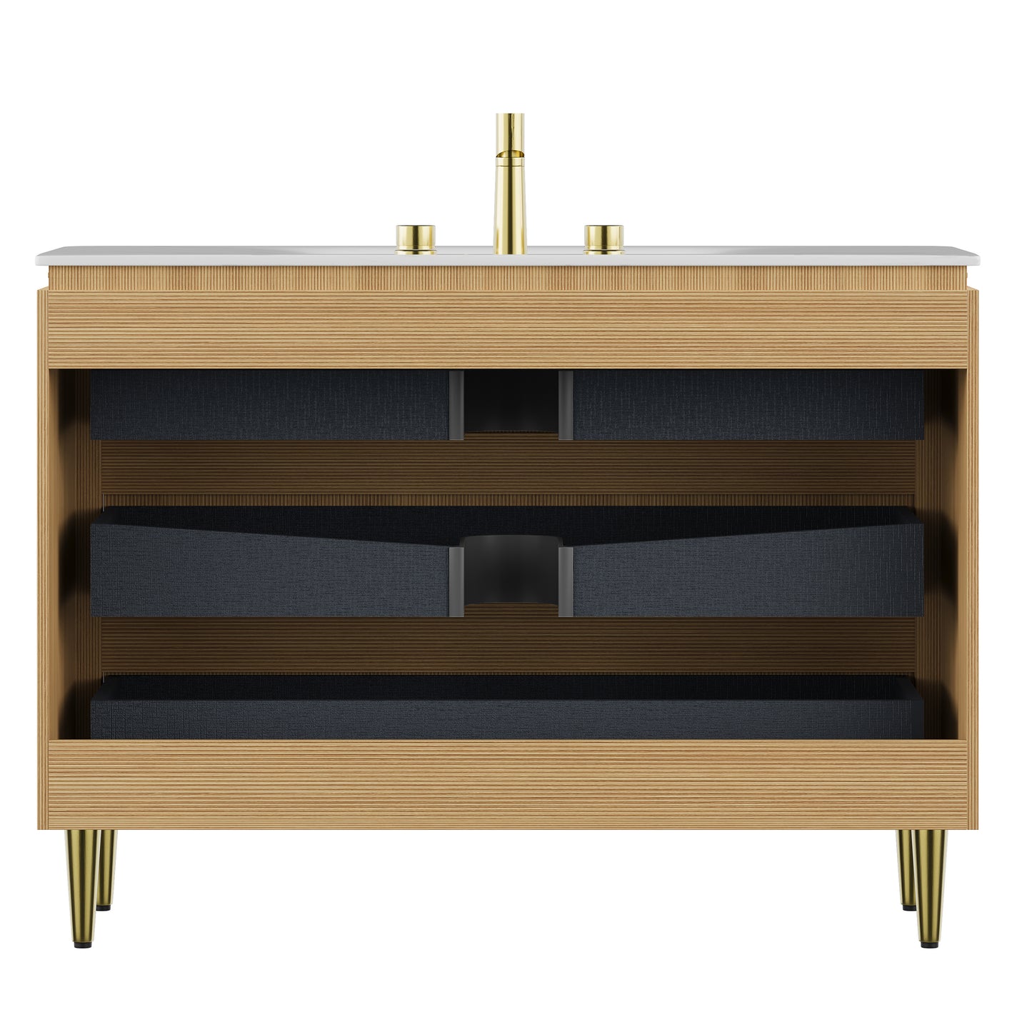 AMARA 36'' Bathroom Vanity&Sink, Freestanding Curved Edges Ultra-Slim Grille Plywood Storage Cabinet, 3 Drawers, Carrara White Sintered Stone Integrated Basin