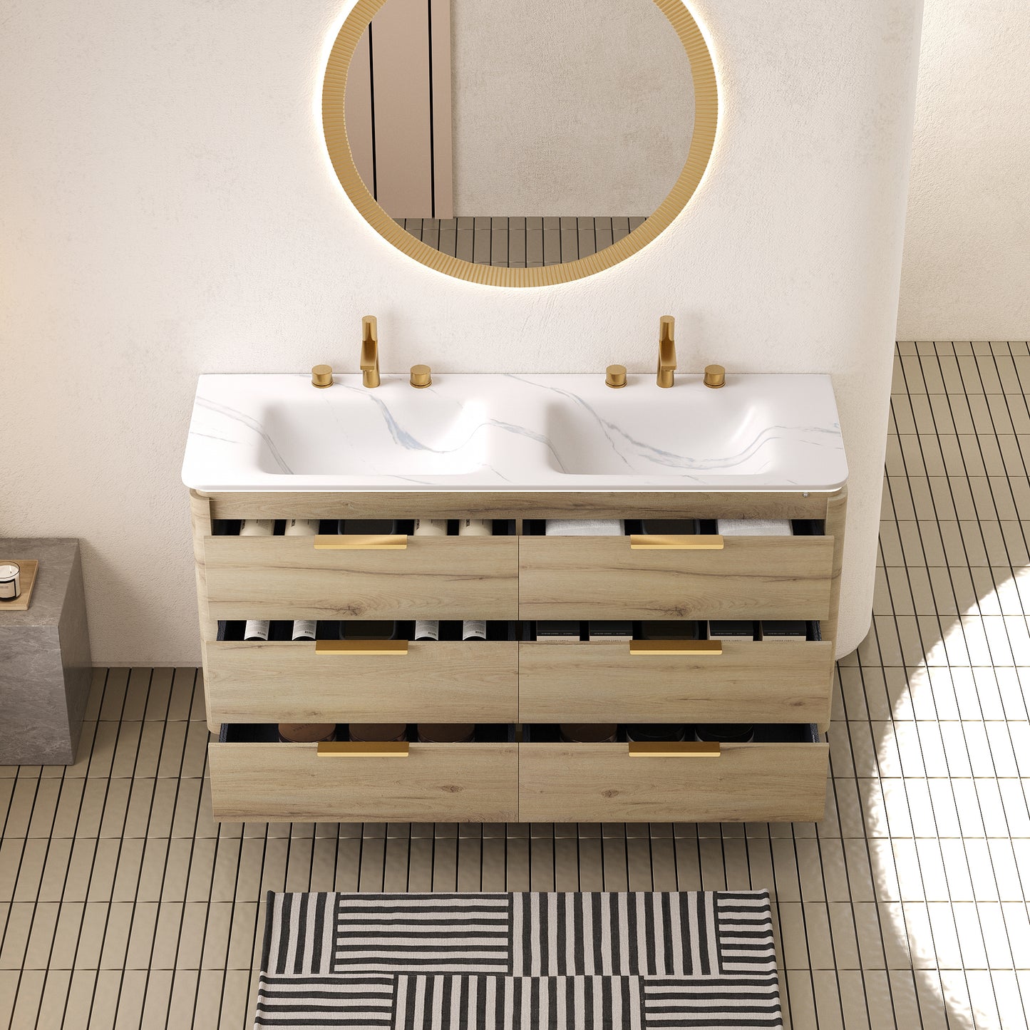 AMARA Bathroom Vanity with Sink, White Oak Woodgrain Color