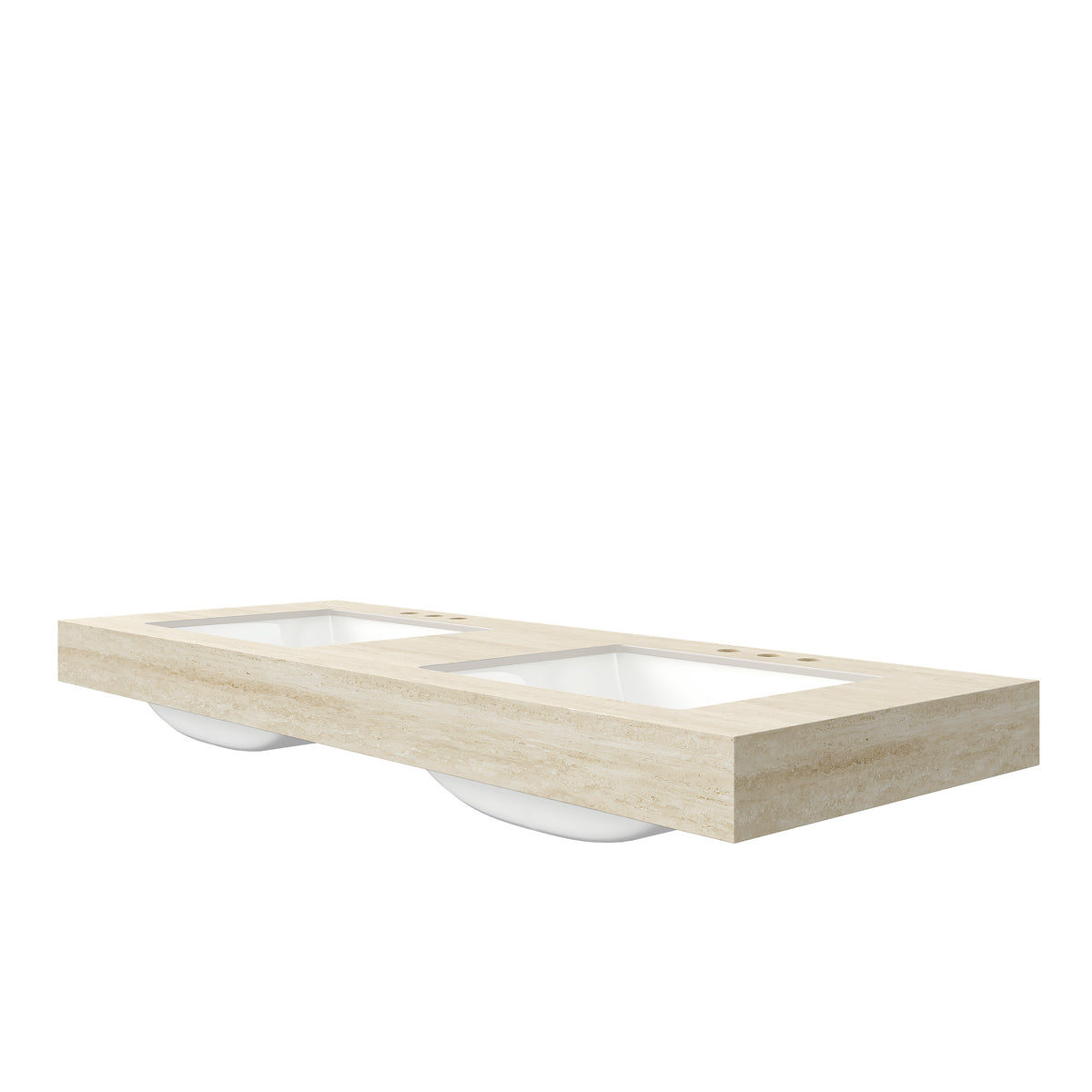 MURI Roma Travertine-Pattern Sintered Stone Countertop and 2 Undermount Ceramic Basins Three Standard Pre-drilled Faucet Holes, NO Cabinet, NO Faucet and Sink Cover