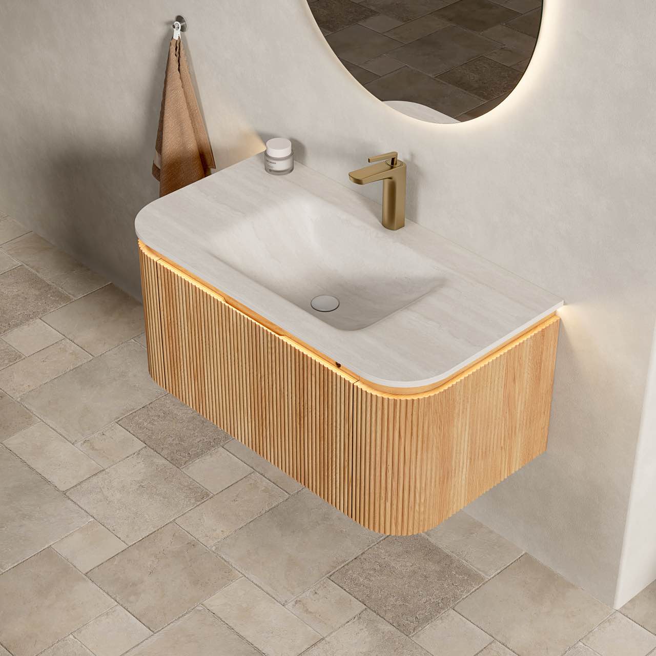 DIEN Bathroom Vanity&Sink, Natural Woodgrain Color