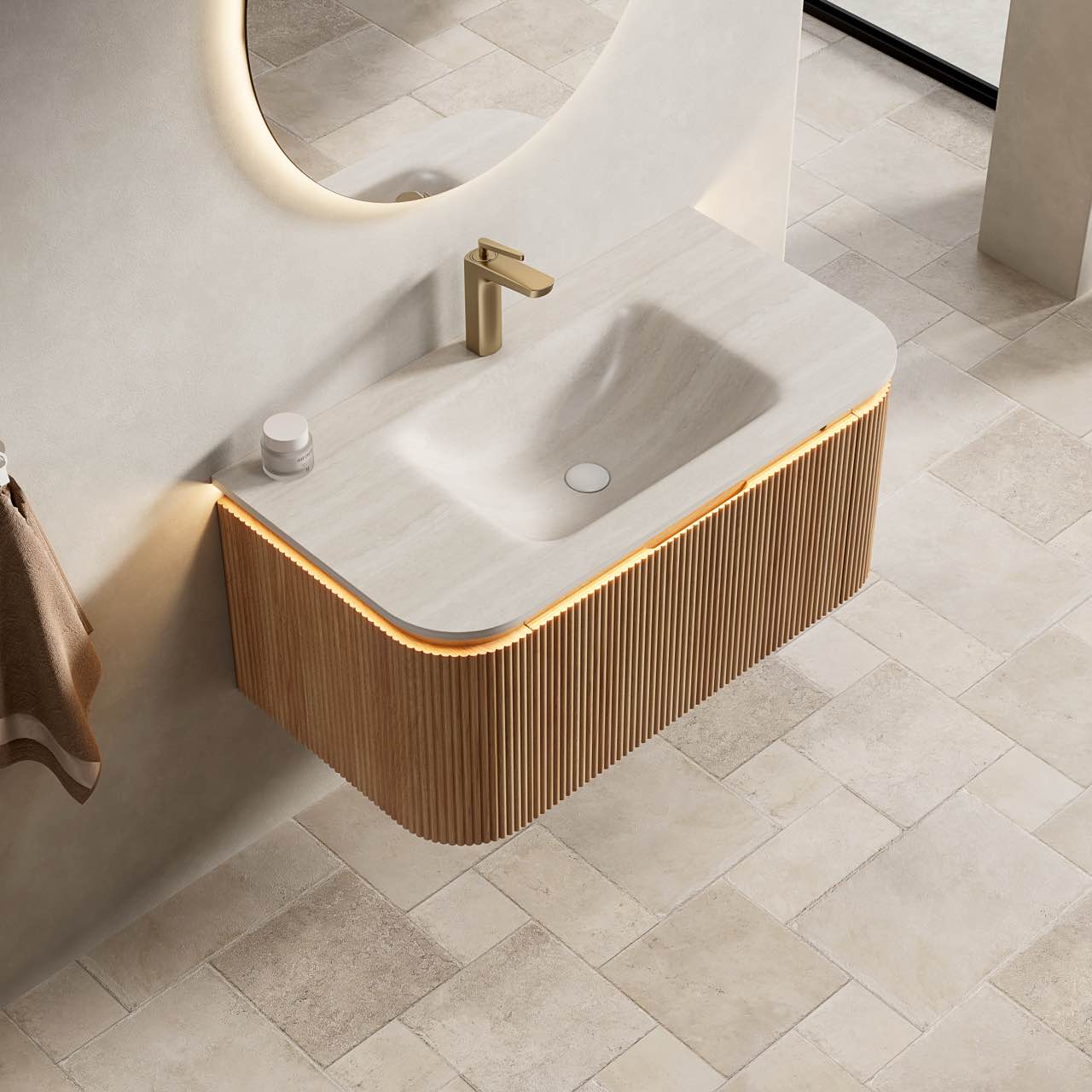 DIEN Bathroom Vanity&Sink, Natural Woodgrain Color