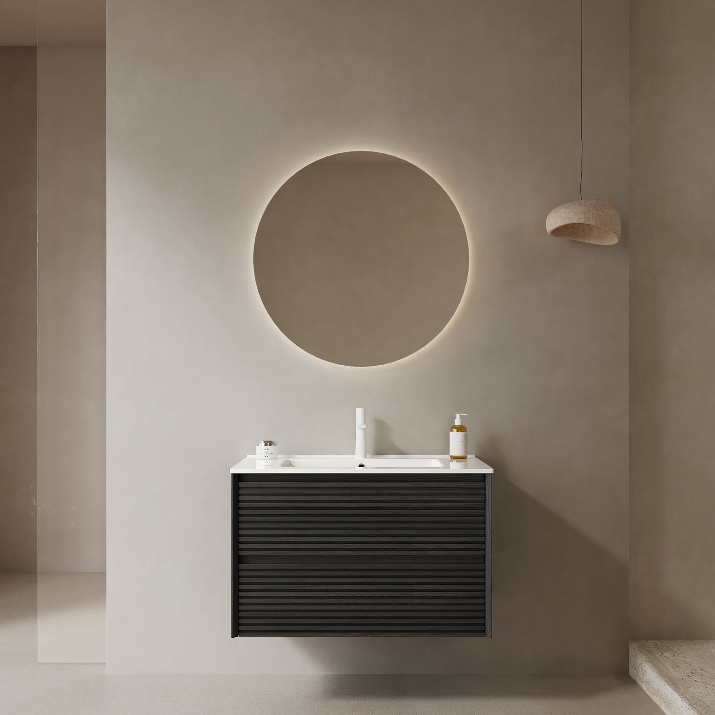 BRON Bathroom Vanity with Sink,Dark Oak Woodgrain Color