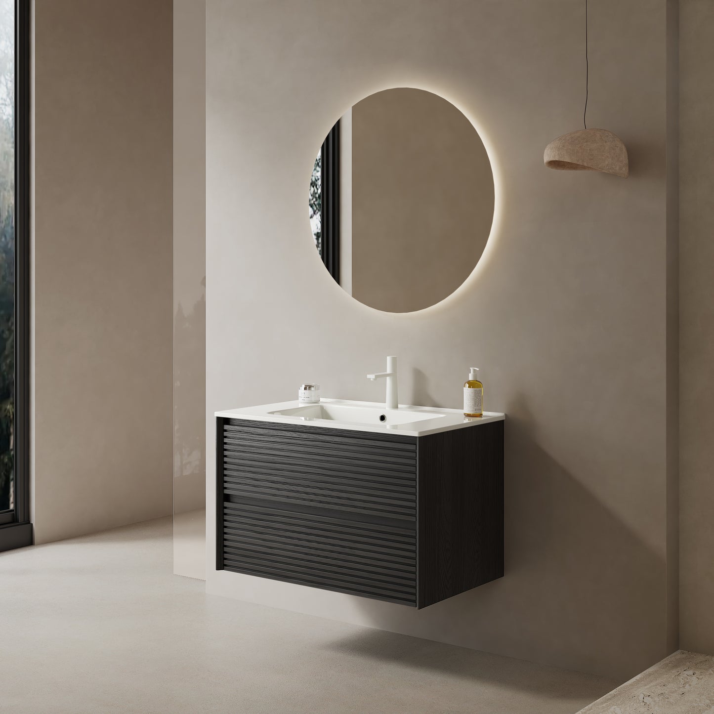 BRON Bathroom Vanity with Sink,Dark Oak Woodgrain Color